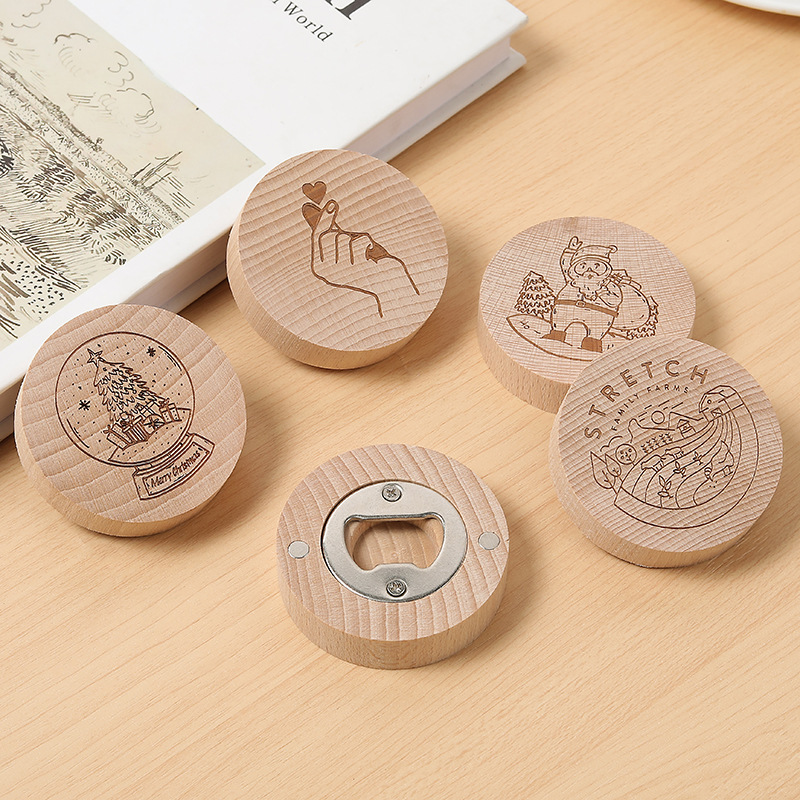 Round Wooden Magnet Bottle Opener 2