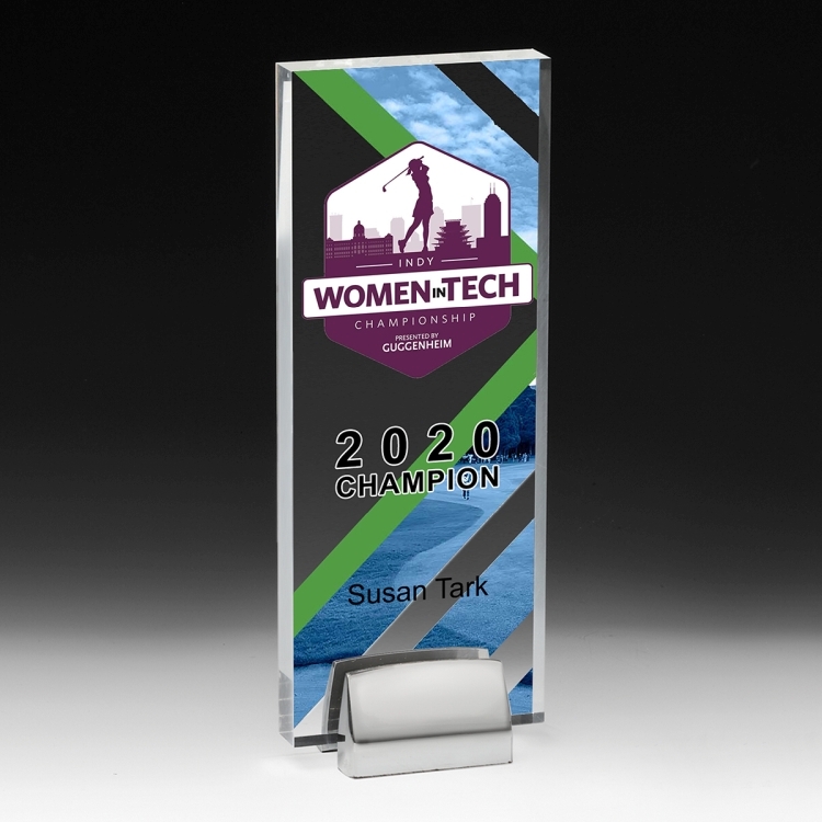 Rectangle Award w/ Chrome Base (3 1/2" x 9" x 3/4") - Screen Printed 4