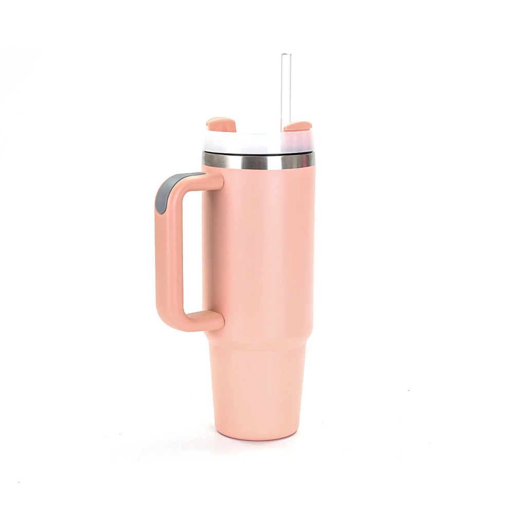 30OZ Double Walls Stainless Steel Auto Tumbler With Straw And Handle 2