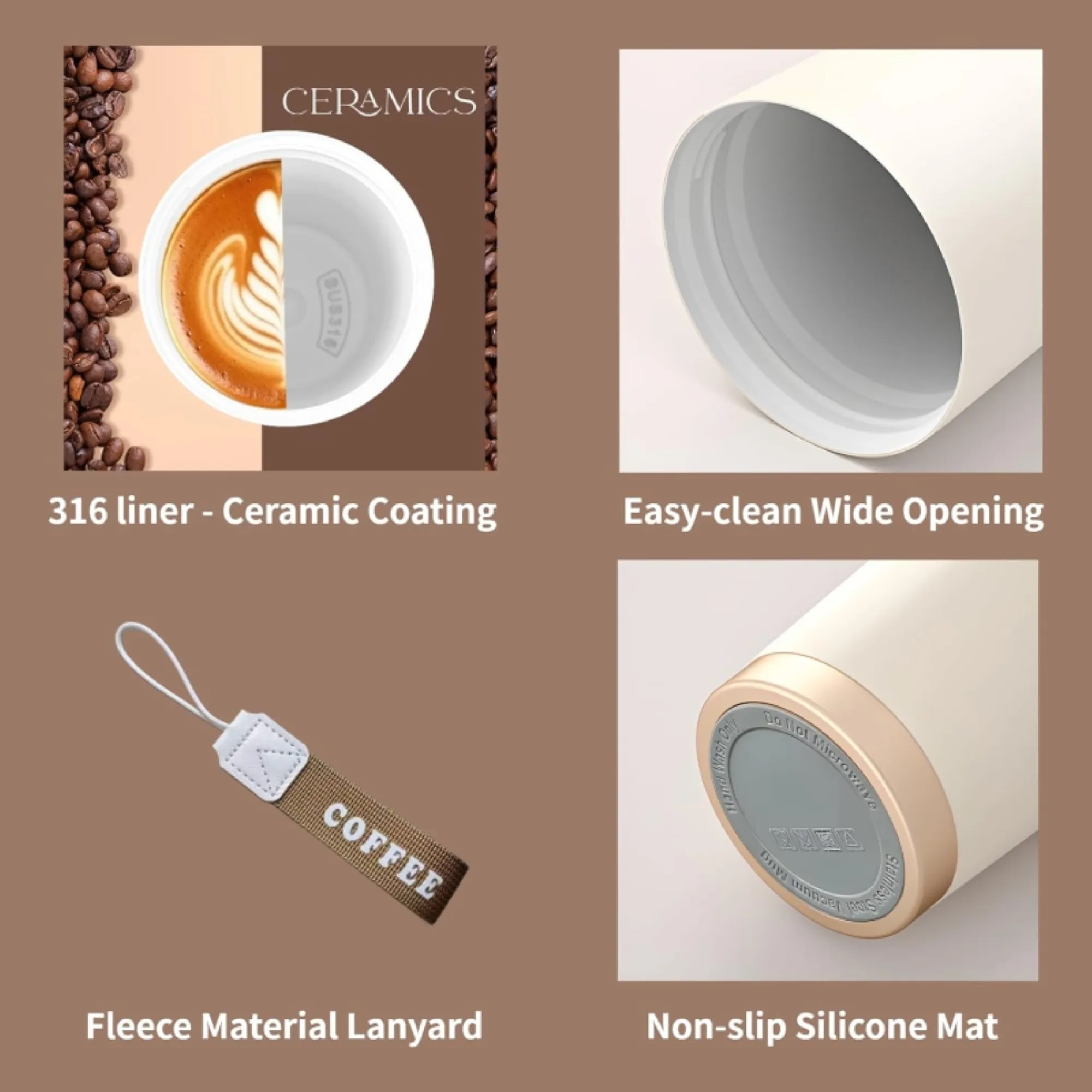 18oz Ceramic Liner Stainless Steel Three Drink Coffee Cup 6