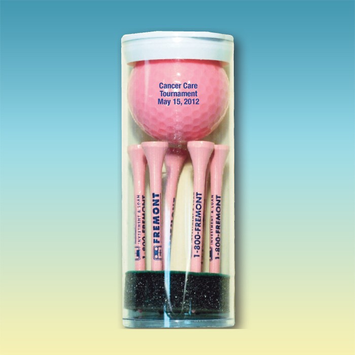 Golf Ball Tube w/ Six Pink 2 3/4" Tees & 1 Golf Ball 1
