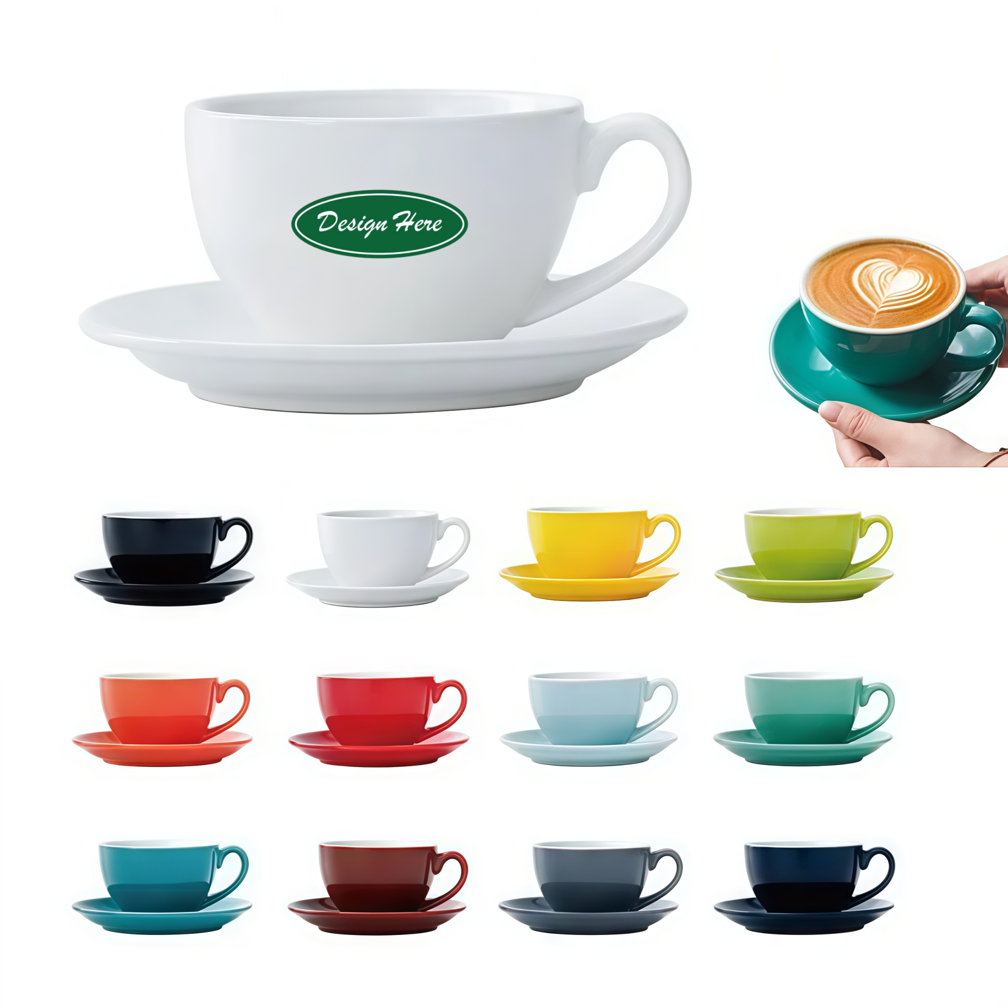 8.4 Oz Ceramic Coffee Cup with Saucer 2