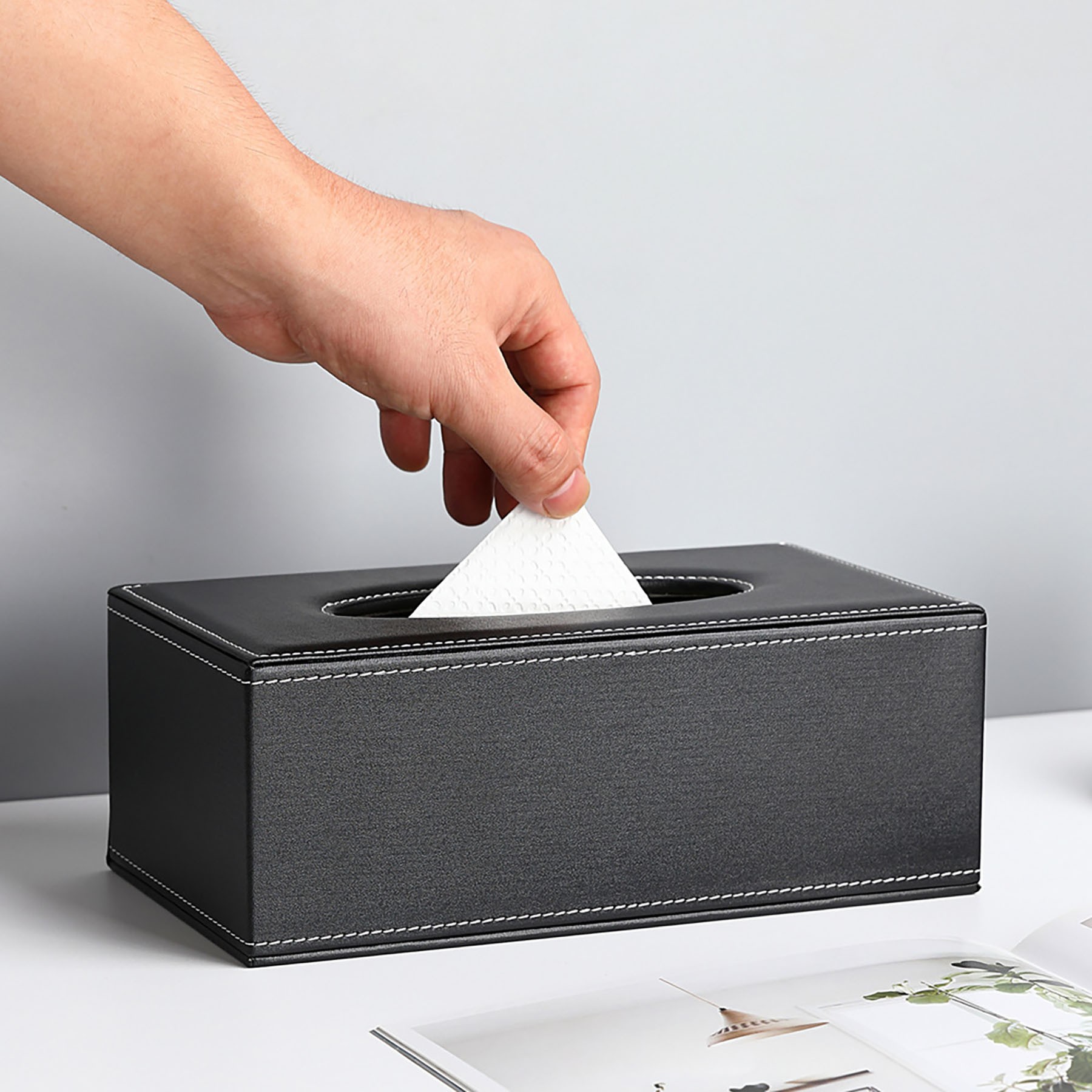 Black PU Leather Tissue Box 5