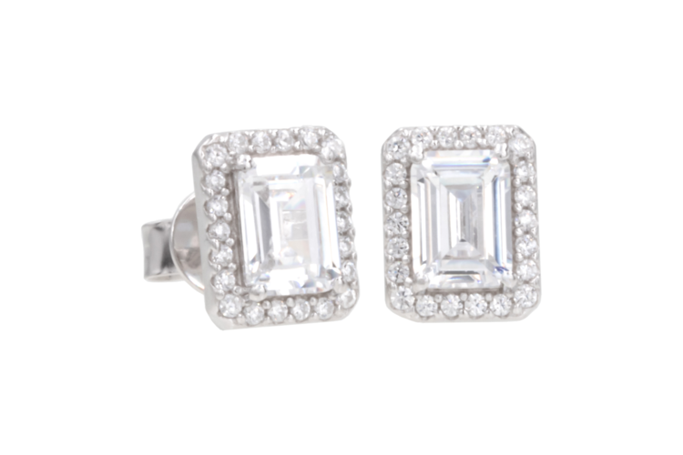 Antwerp Emerald-Cut Cubic Zirconia Halo Earrings 1