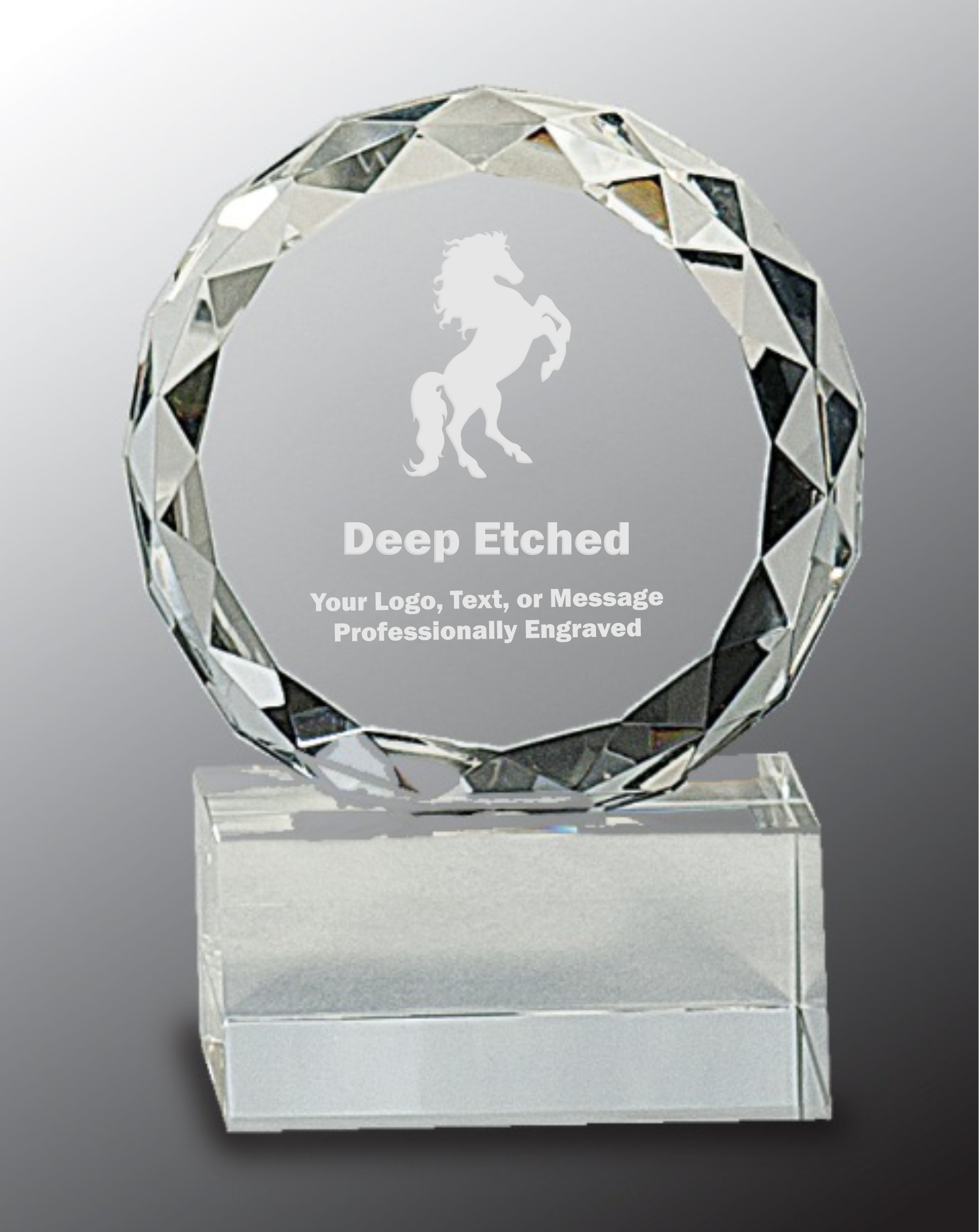 4" Round Facet Crystal on Clear Pedestal Base Award
