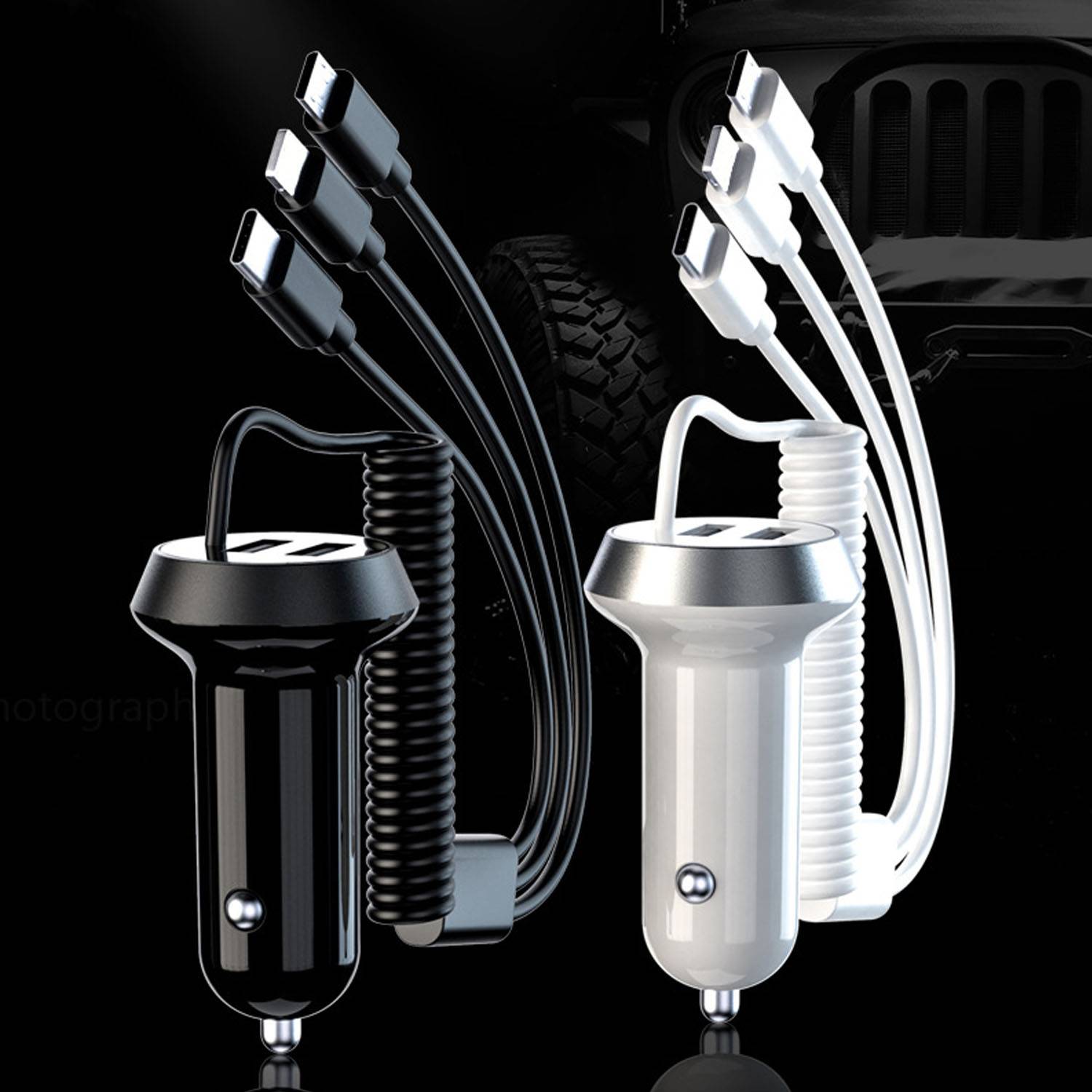 3 in 1 Fast Dual Ports Car Charger with Stretchable Cable 4