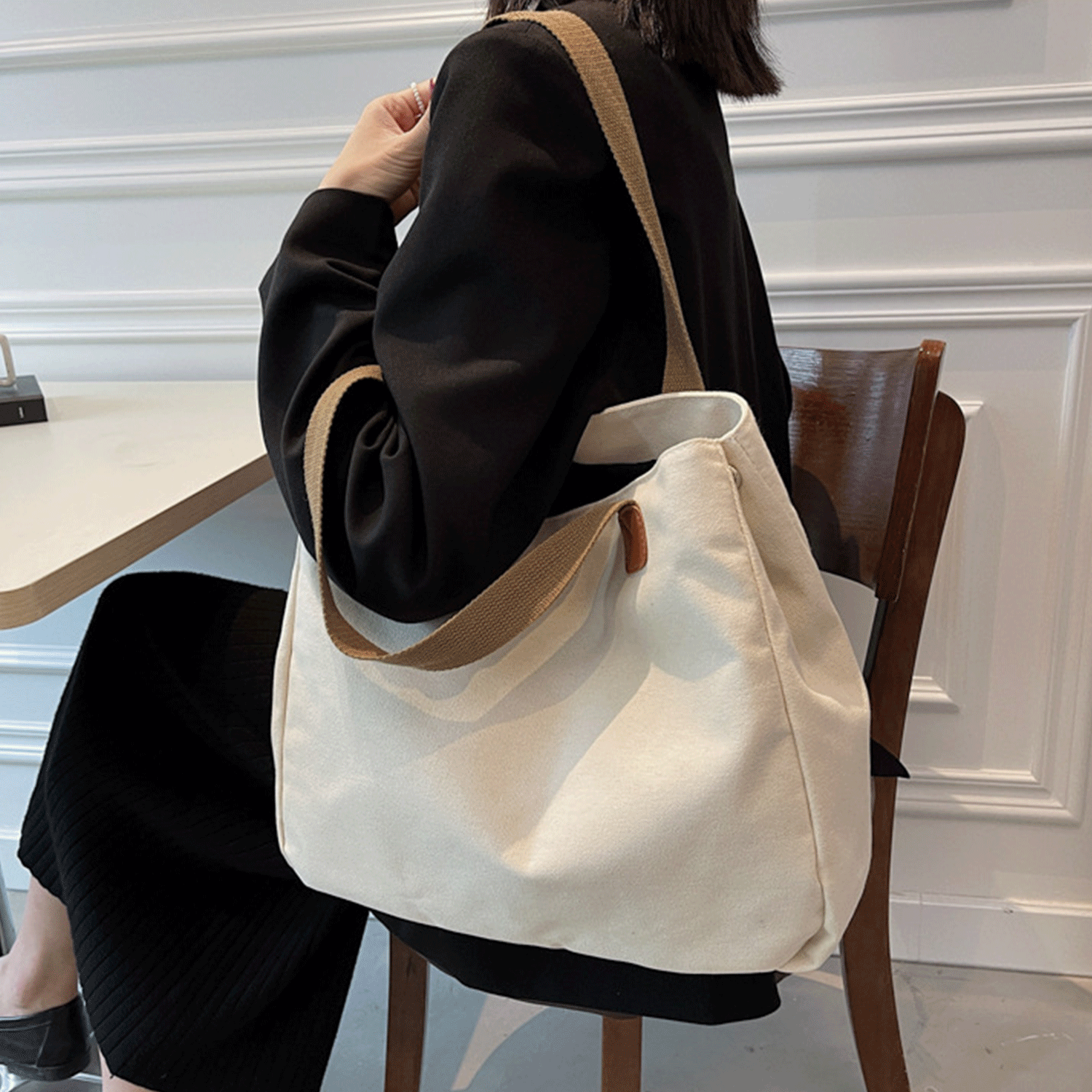 reusable earth-friendly black white Cotton Canvas Tote Bags 3