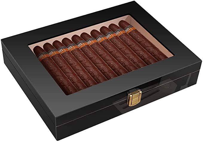 Humidor Clasp Lock Cigar Storage Box w/ Hygrometer and Humidifier 11