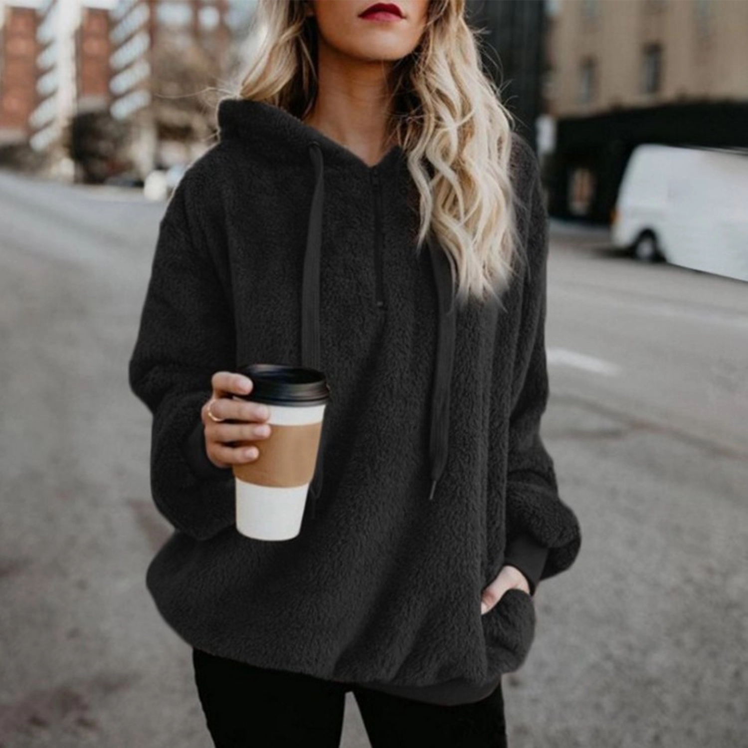 Women'S Oversized Fuzzy Pullover Hoodies 14