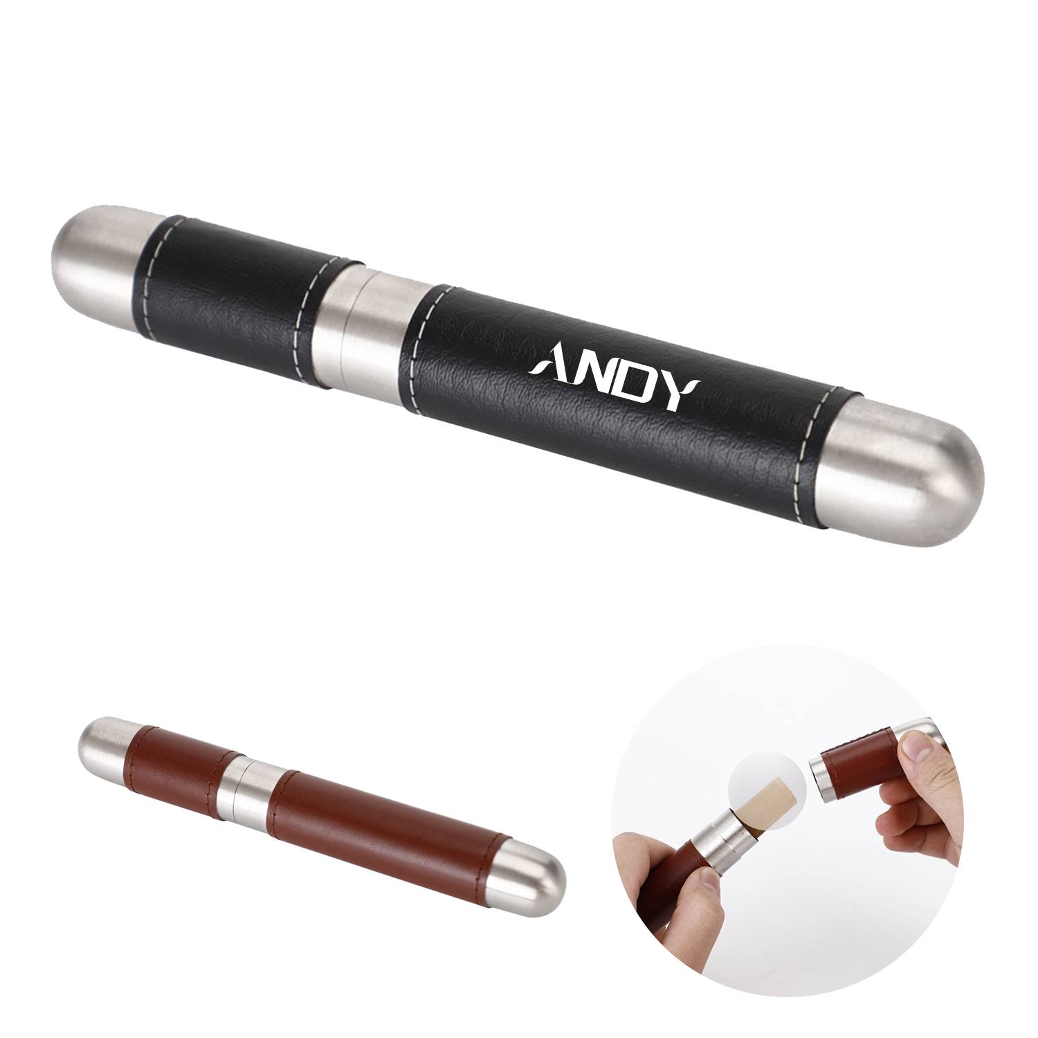 Leather Stainless Steel Cigar Tube 7