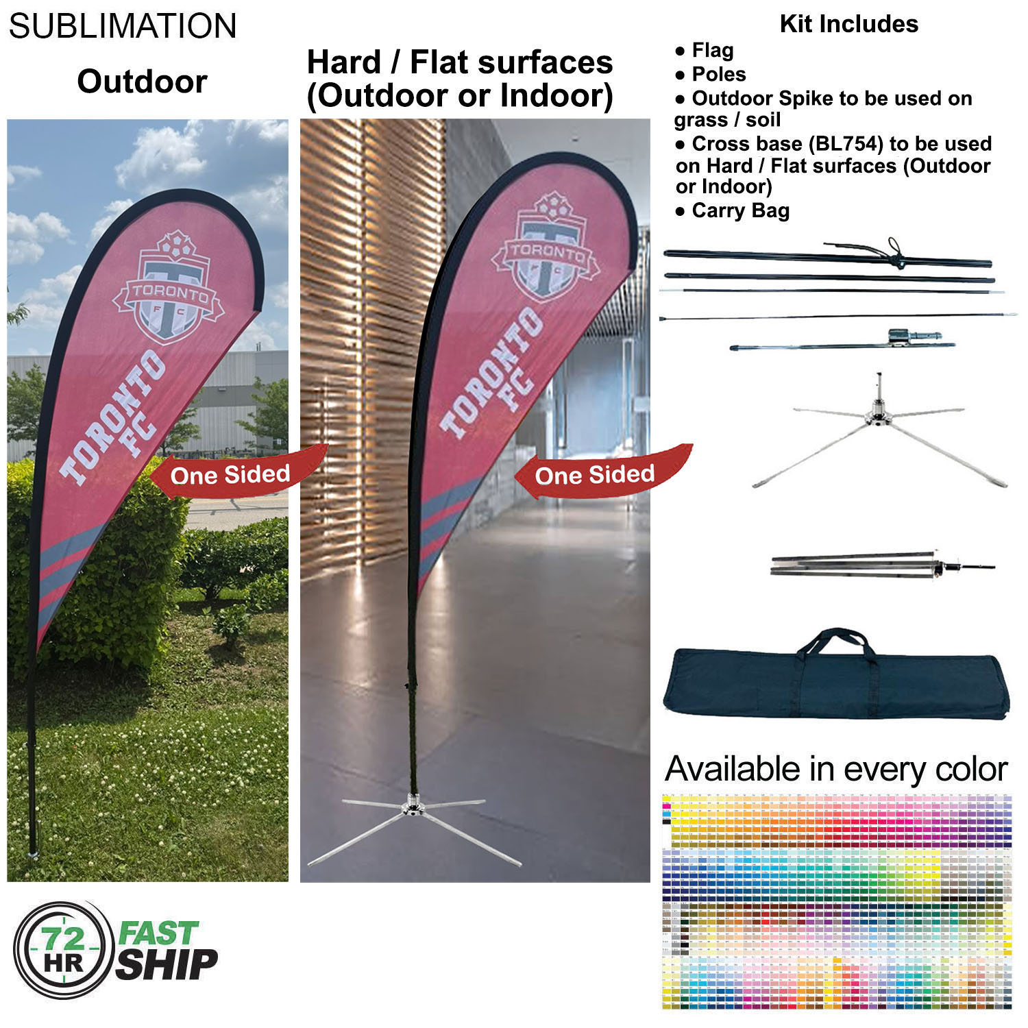 72Hr Fast Ship - 7.5' Small Feather Flag Kit, Full Color Graphics One Side, Outdoor and Indoor bases 6