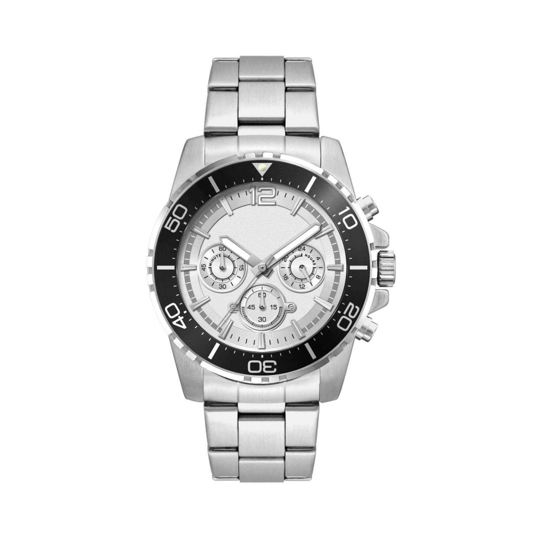 44MM, SILVER METAL CASE, BK BEZEL, CHRONO MVT 3