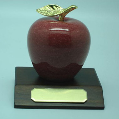 GENUINE MARBLE APPLE AWARD WITH WOOD BASE 1
