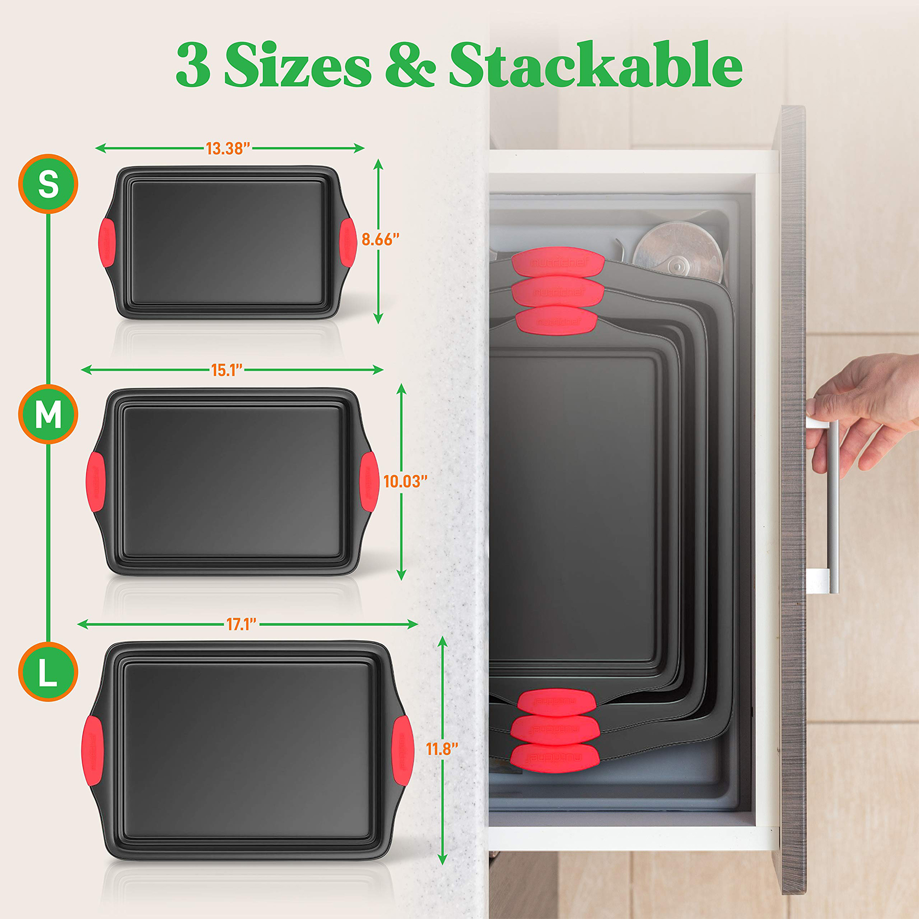 3 piece Non-Stick Kitchen Oven Baking Pans 3