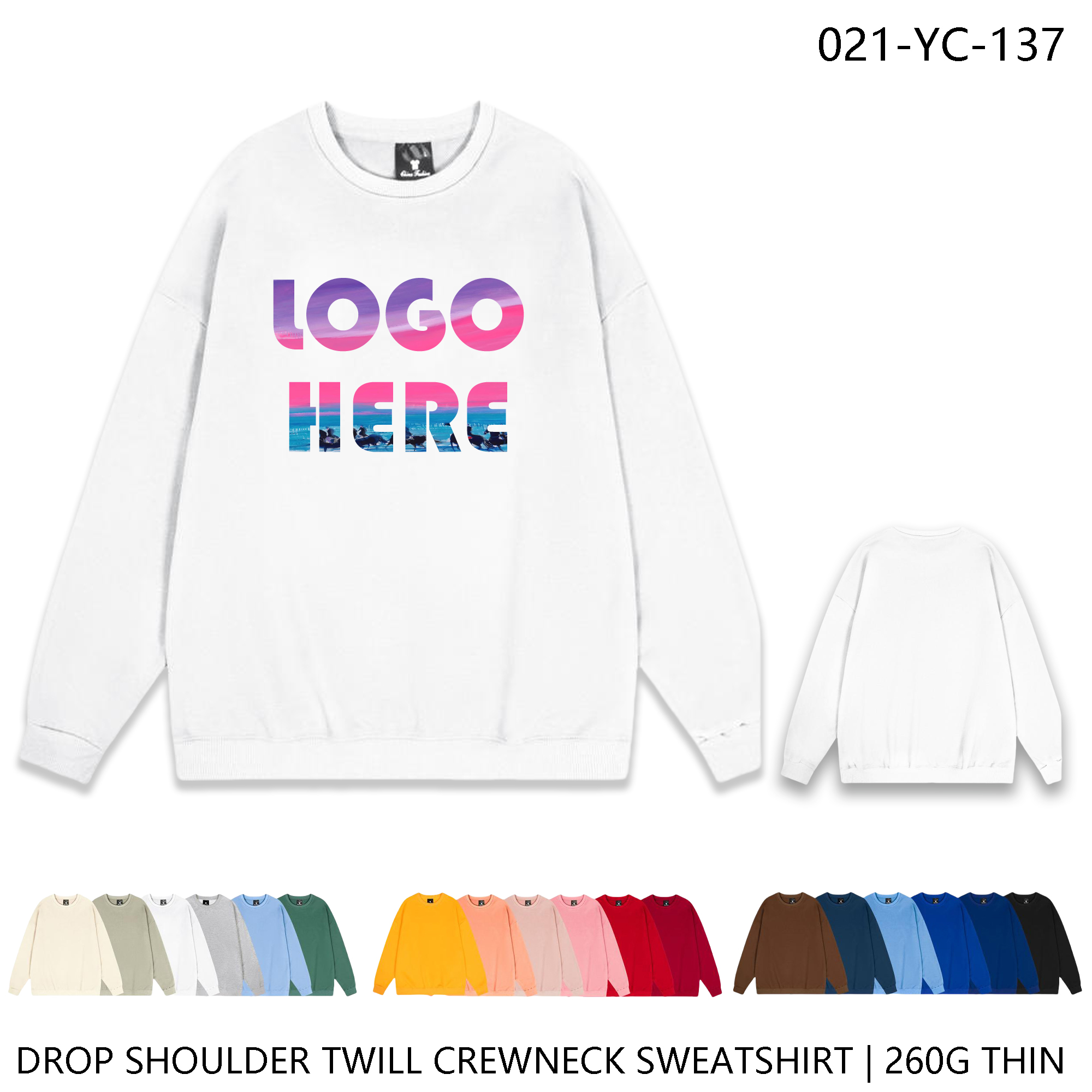 Personalized Logo Drop Shoulder Crewneck ?C Light Twill Fabric Sweatshirt, custom hoodie or sweatshirt with logo imprint 2