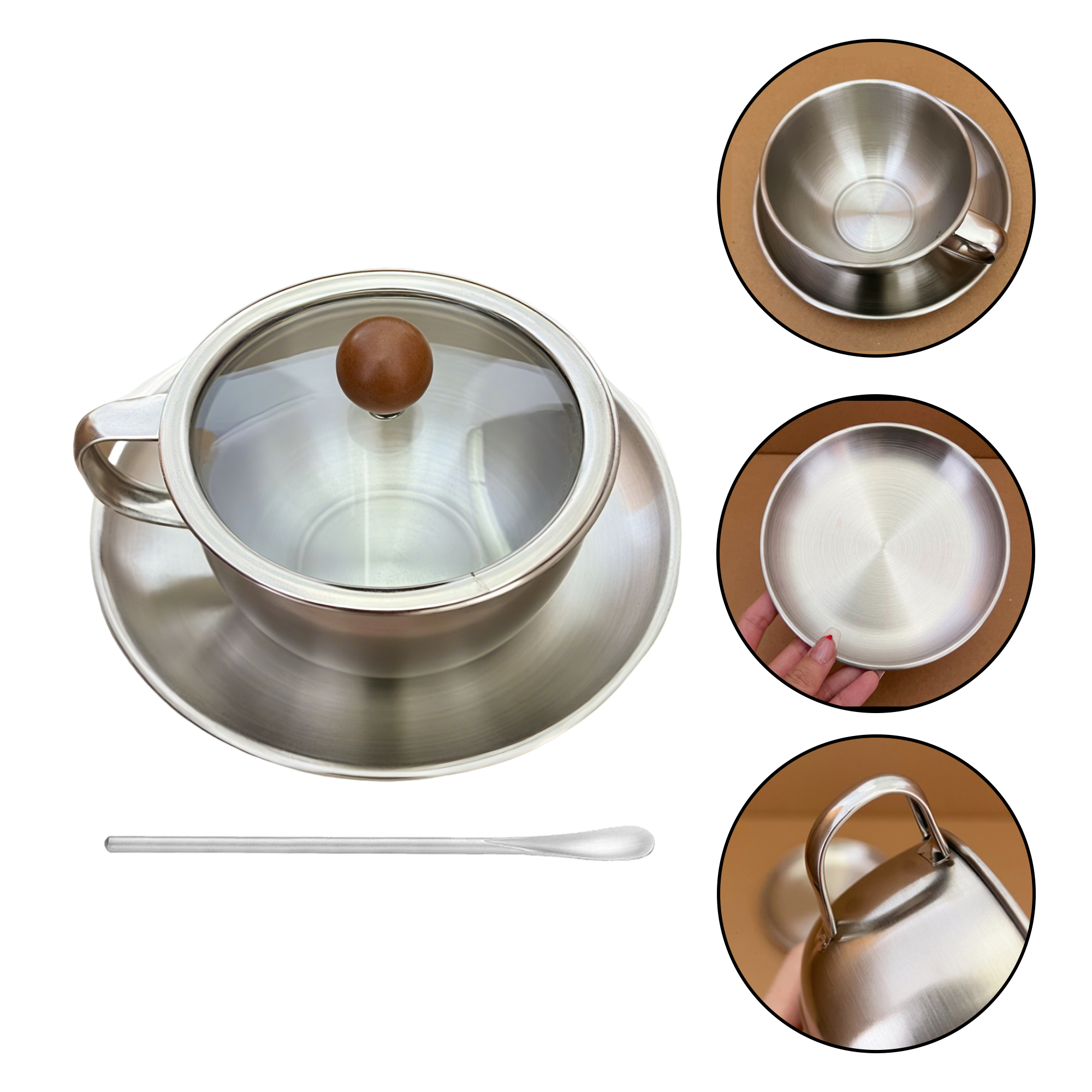 10oz Coffee Cup Set Includes soup spoon 1