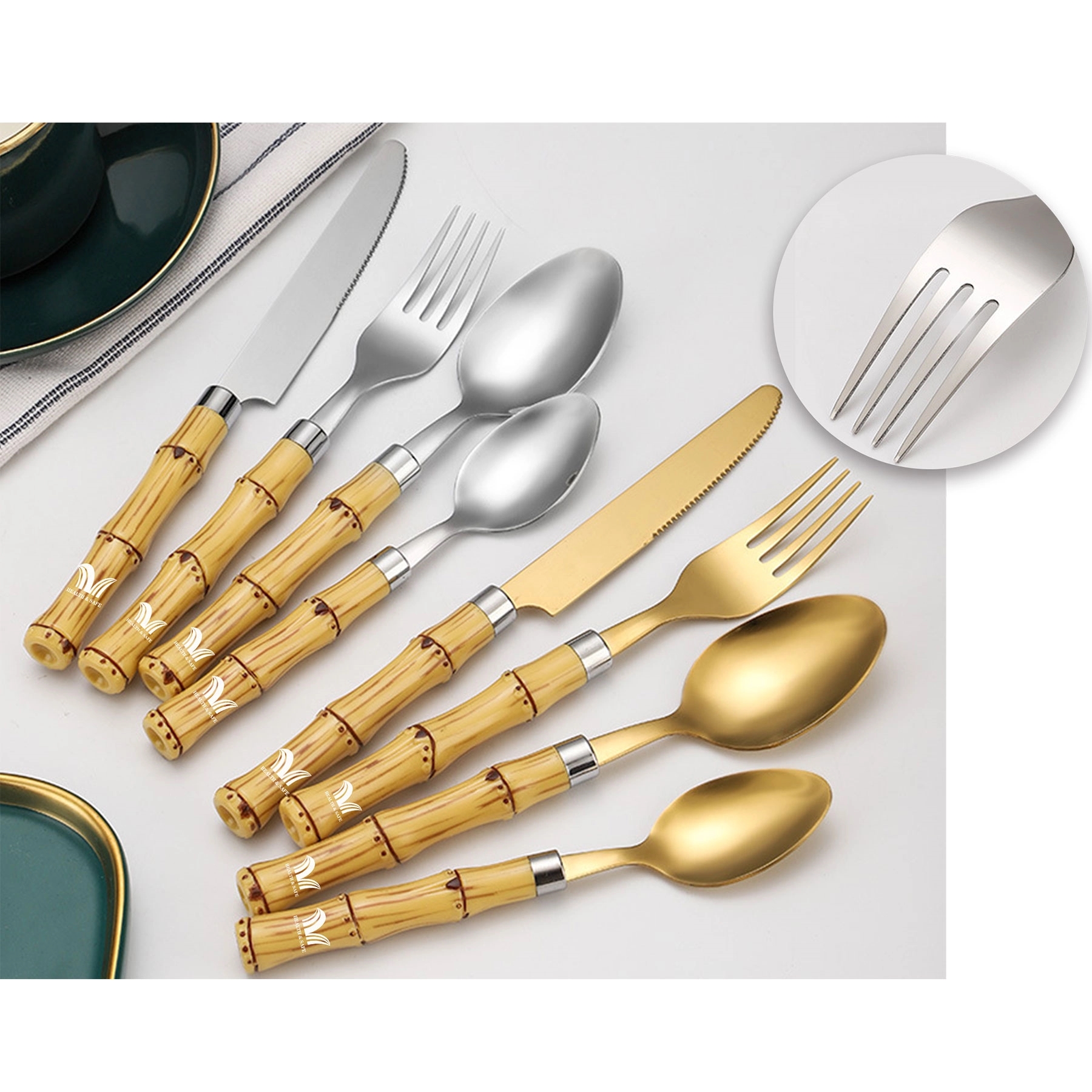 Silverware Set Stainless Steel Cutlery Wood Handle Retro Sty 1
