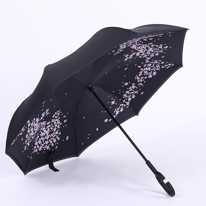 Custom Outdoor Travel C-Handle Reverse Umbrella 17
