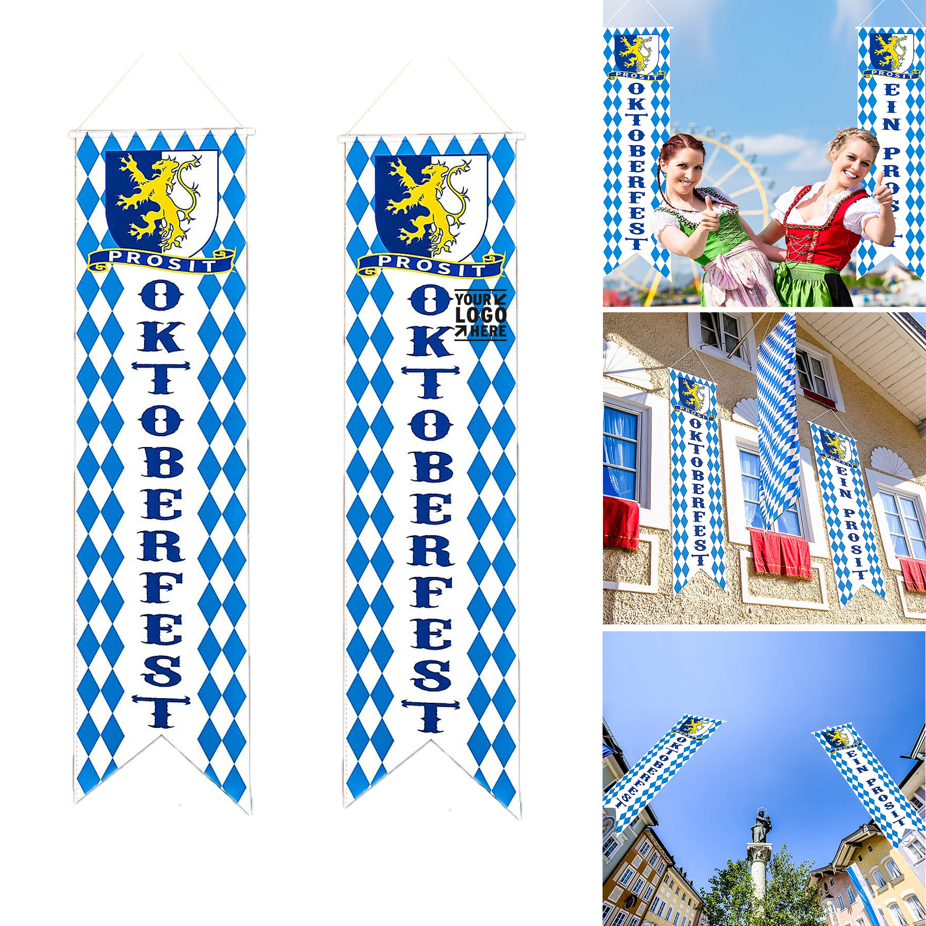 Oktoberfest Decoration Porch Welcome Banner Sign Bavarian Check Flag Beer Festival Party Accessories 2