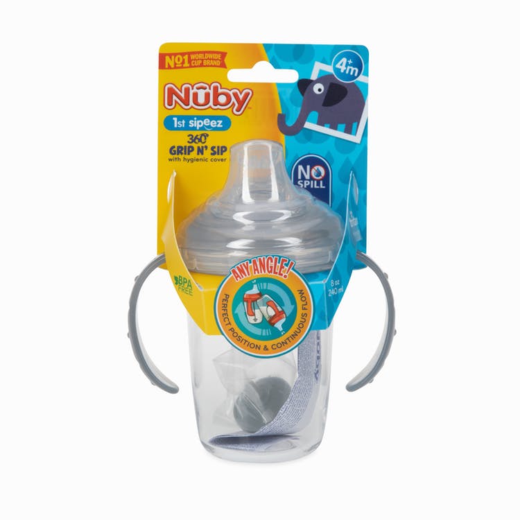 Nuby Grip N' Sip Cups - Hygienic Cover 360 Weighted Straw Gray 1