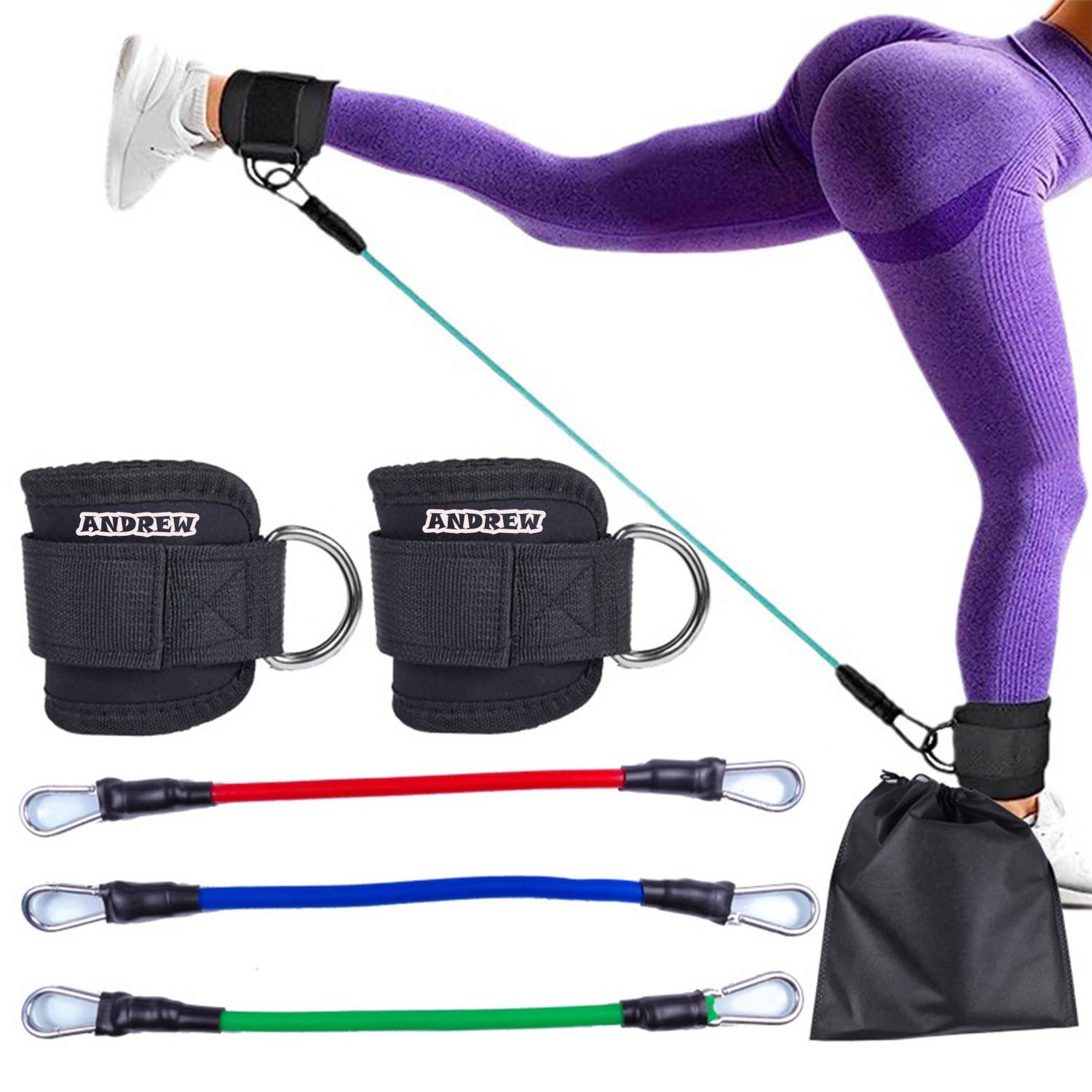 4pcs Stackable Ankle Resistance Bands with Cuffs Set 1