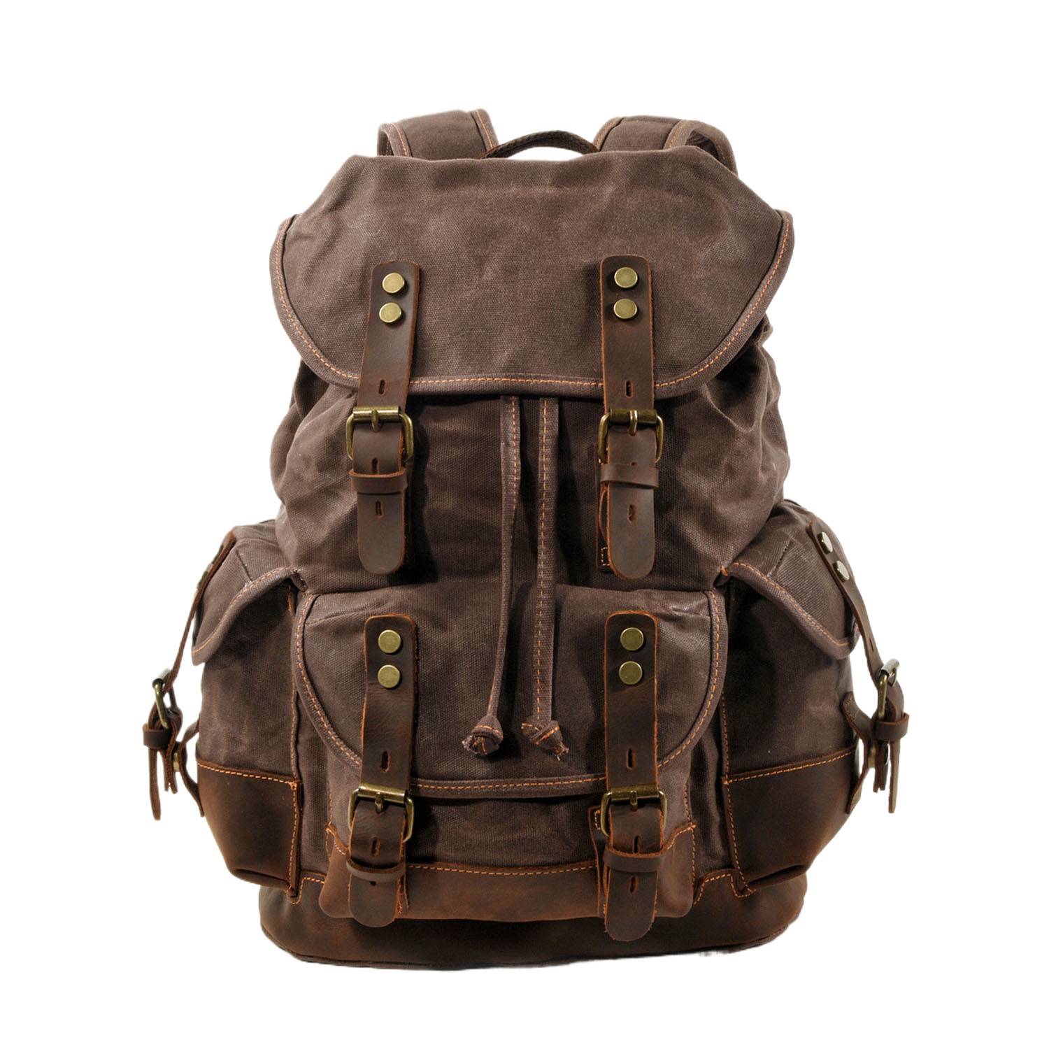 Leather Waxed Canvas Waterproof Backpack 2