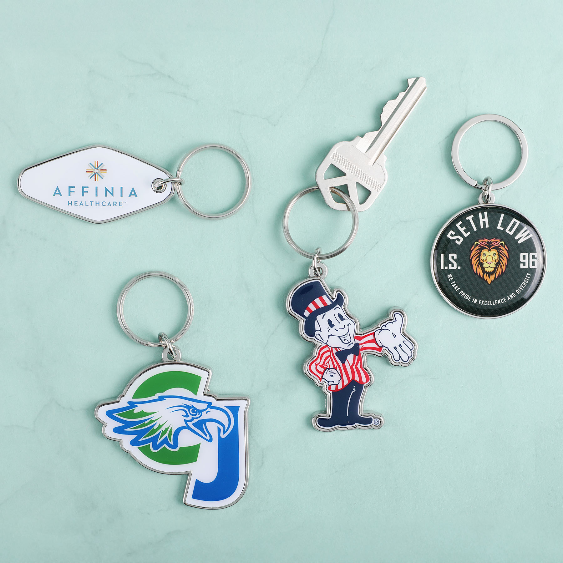 Custom Die Cast Keychain w/Offset Print & Epoxy Dome: 1 Side Imprint