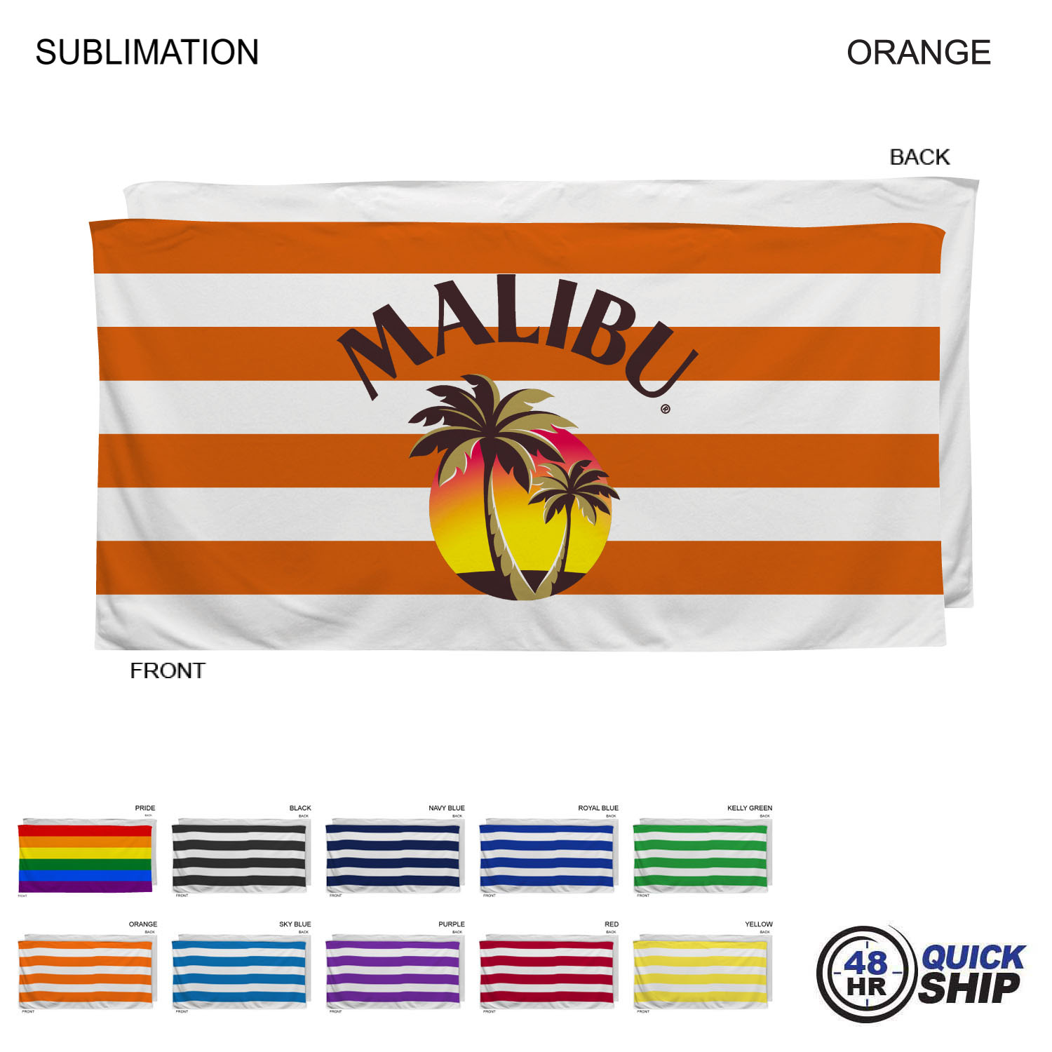 48Hr Quick Ship - Cabana Stripe Sublimated, Heaviest Weight, Plush Velour Terry Beach Towel, 30x60 14