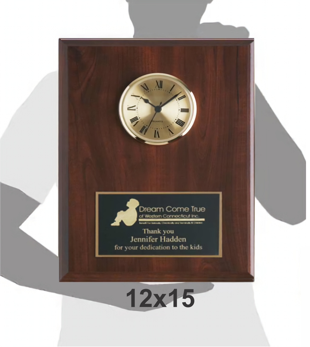 Cherry Solid Wood Plaque W/ Clock (12" X 15") 4