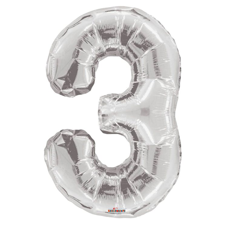 Mylar Number 3 Balloons - Silver 34" 2
