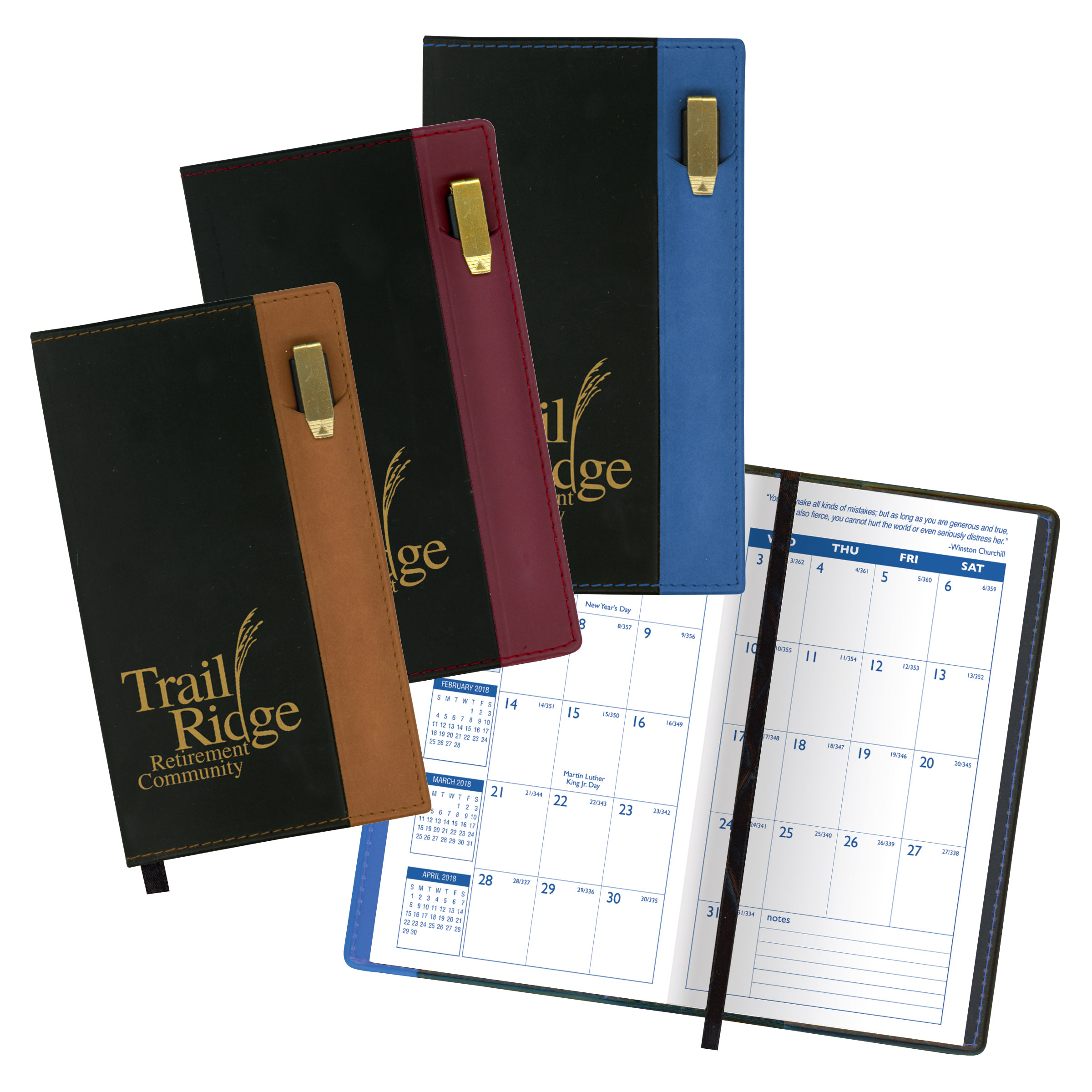 Lafayette Series Soft Cover 2 Tone Vinyl Monthly Planner w/ Clear Pen 1
