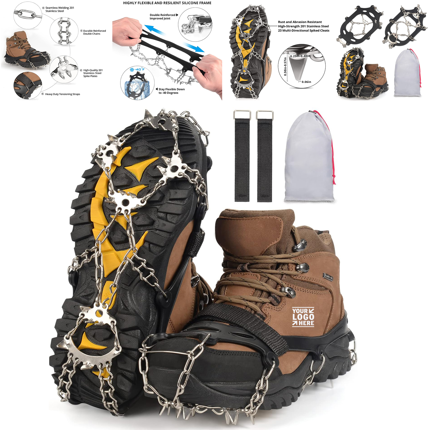 Men Women 23 Individual Spikes Abrasion Resistant 201 Stainless Steel Crampons Ice Cleats
2