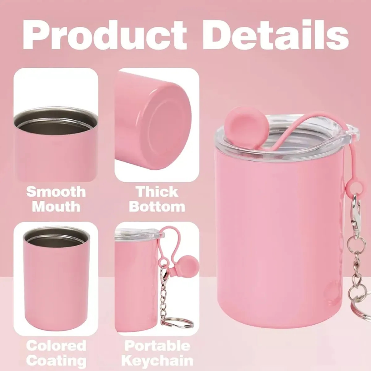 3 Oz. Double Wall Keychain Stainless Steel Mug with Straw 4