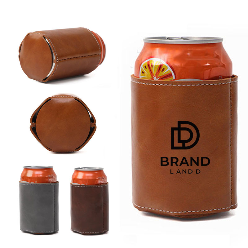 Faux Leather Can Cooler, custom koozie with logo imprint 3