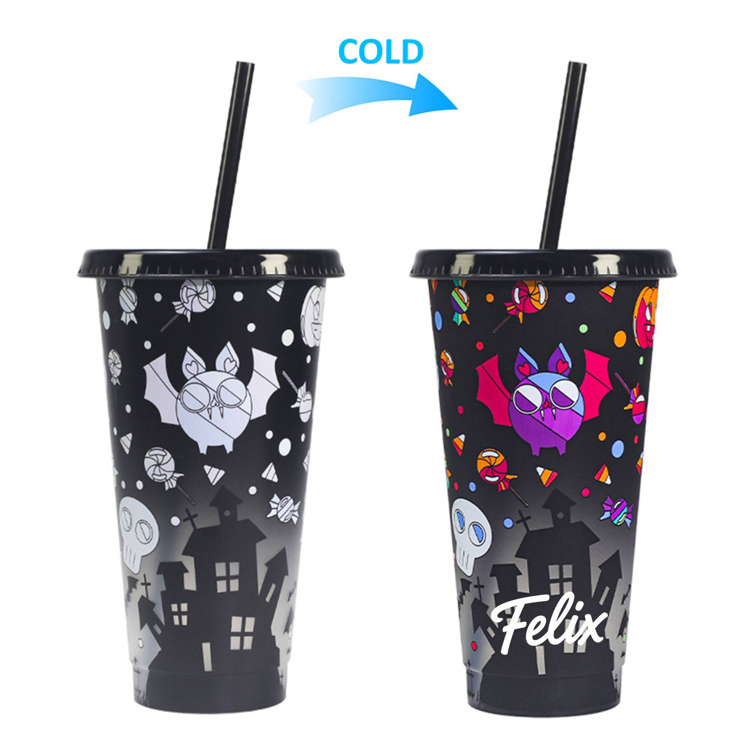 25oz Halloween Color-Changing Plastic Cups w/ Straw