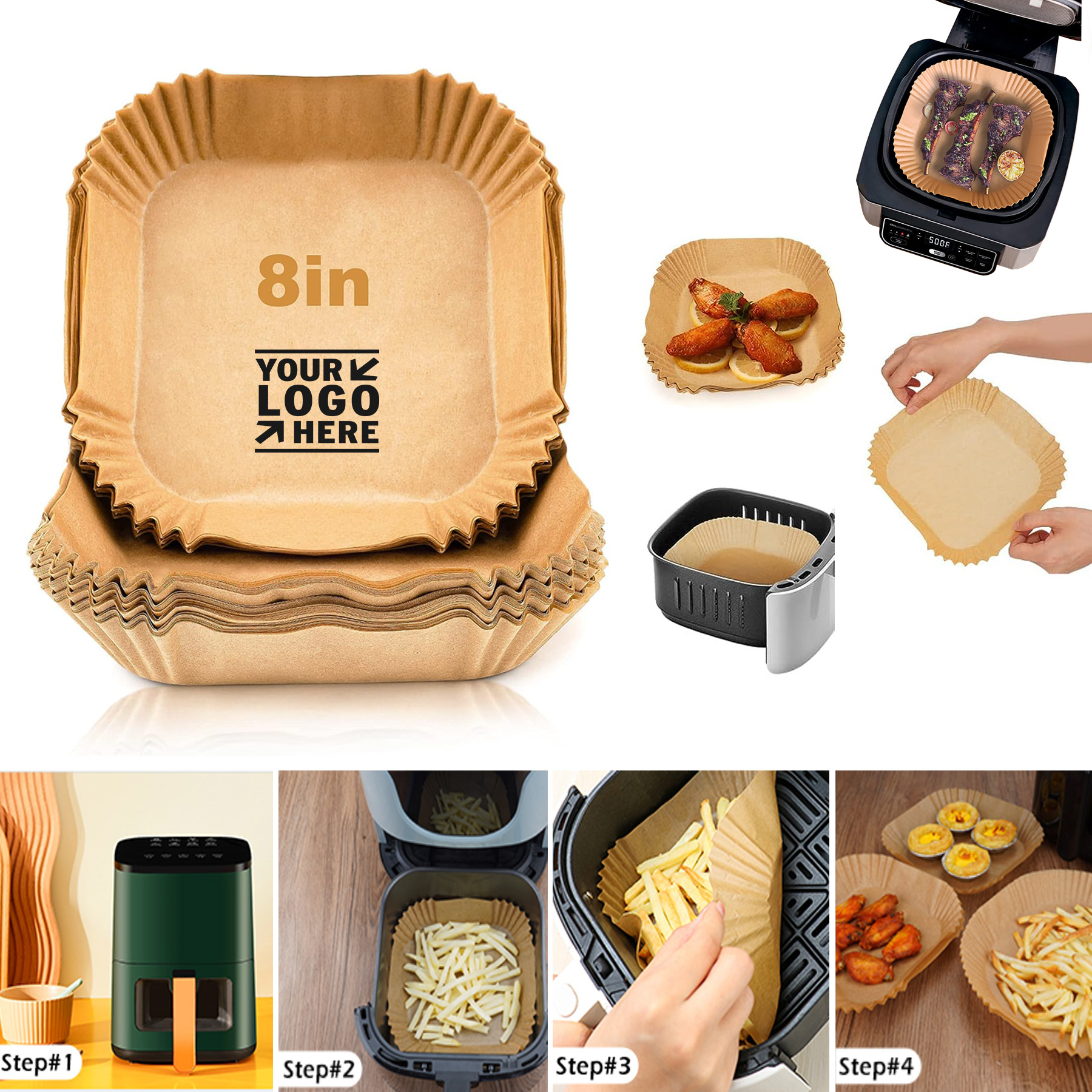 8 Inch Water Proof Non Stick Disposable Air Fryer Square Parchment Paper Liner