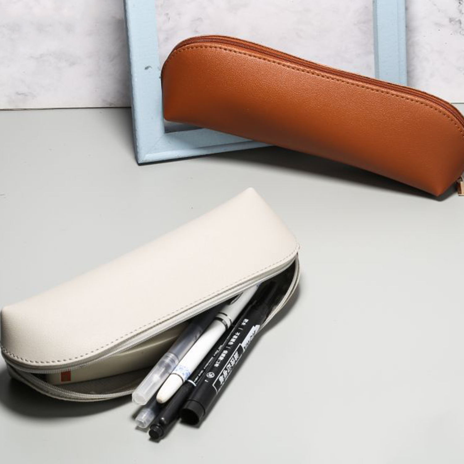 Pu Leather Waterproof Pencil Bag With Zipper 6
