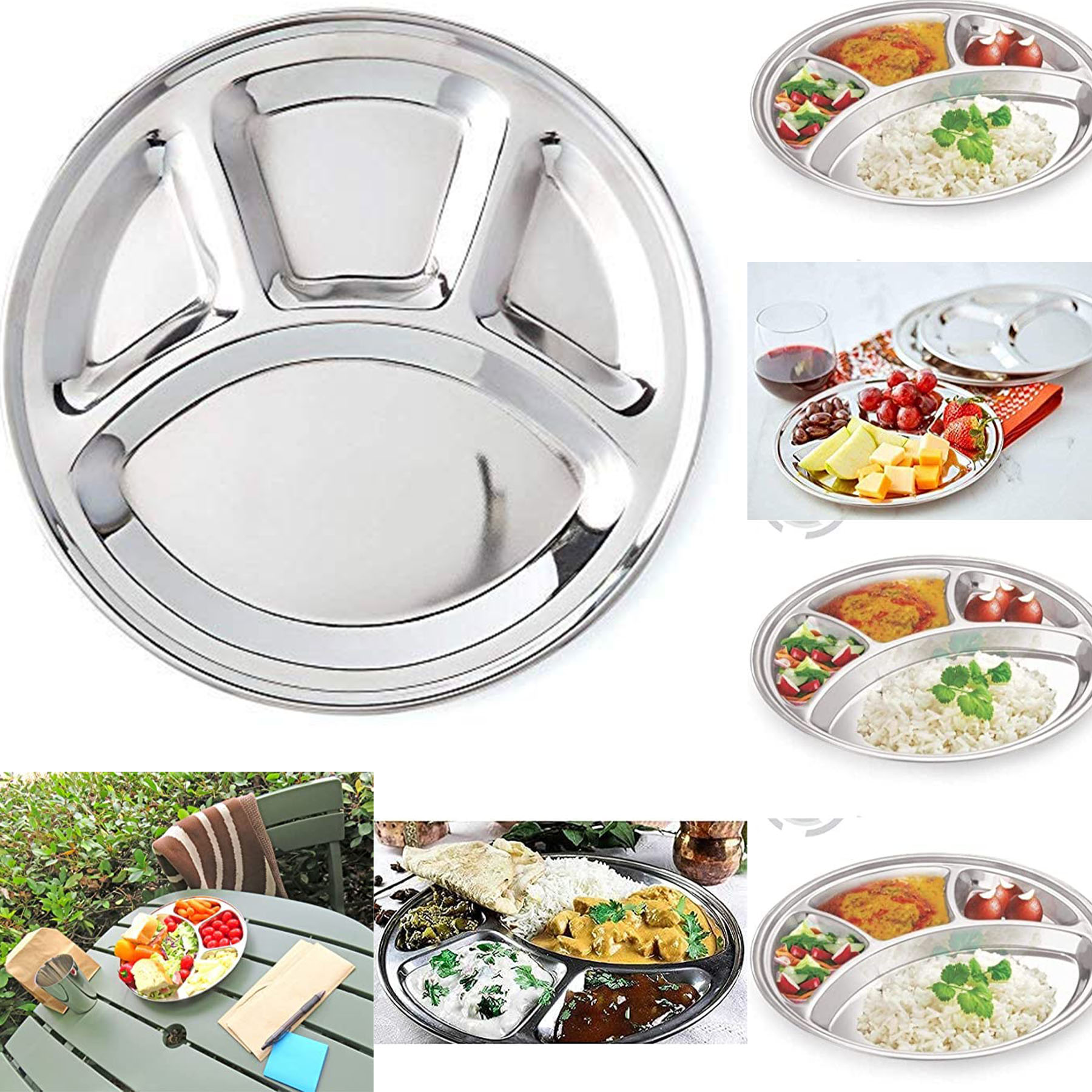 Stainless Steel Round Compartment Dinner Plate 2