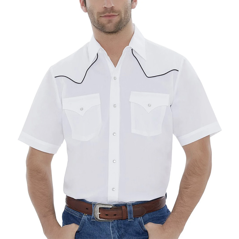 ELY Men's Short Sleeve Solid Western Shirt with Contrast Piping 2