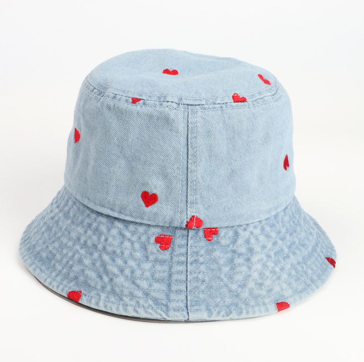 Fashion Denim Love Embroidered Bucket Hat 2