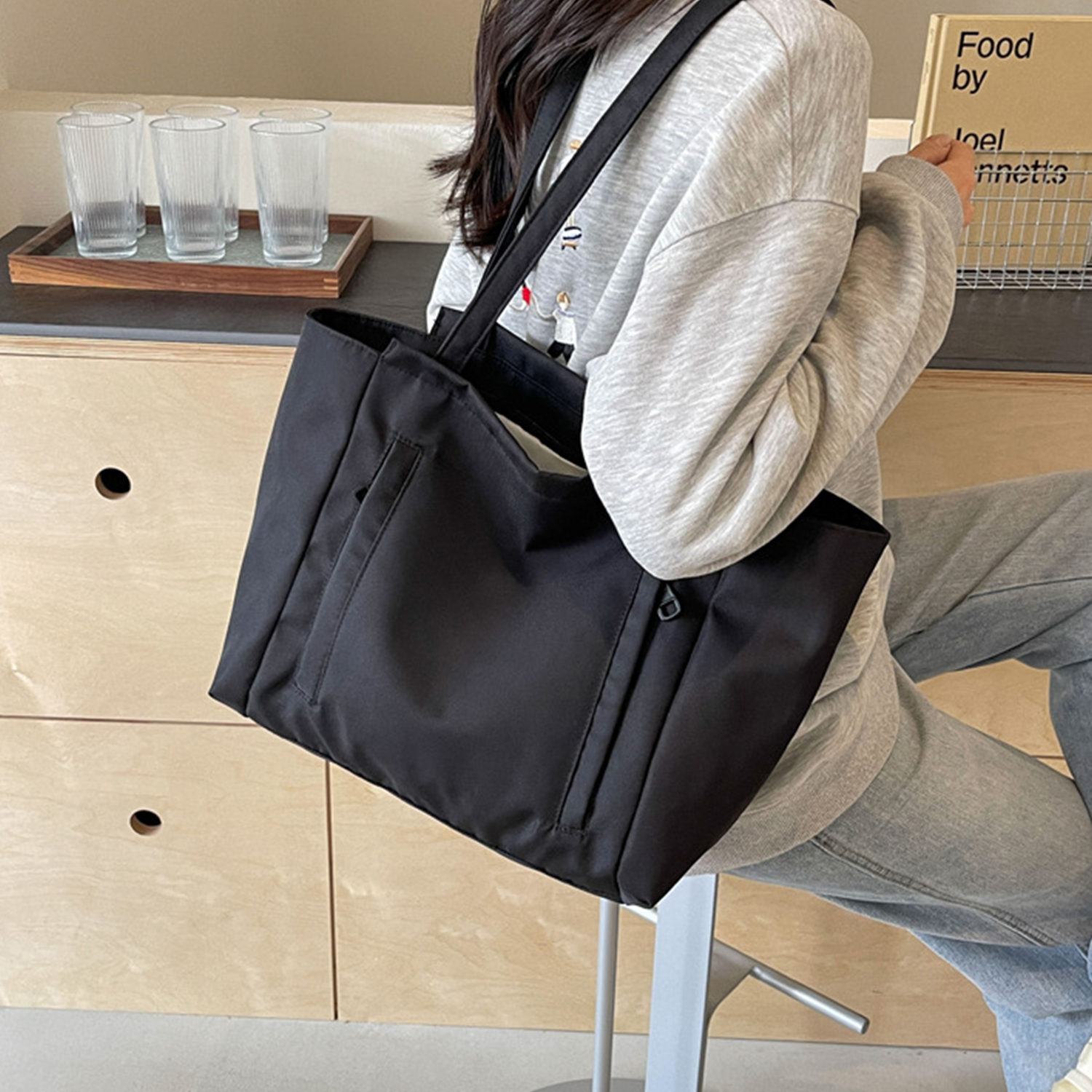 Large Capacity Nylon Casual Shoulder Tote Bag, custom tote bag with logo imprint 9