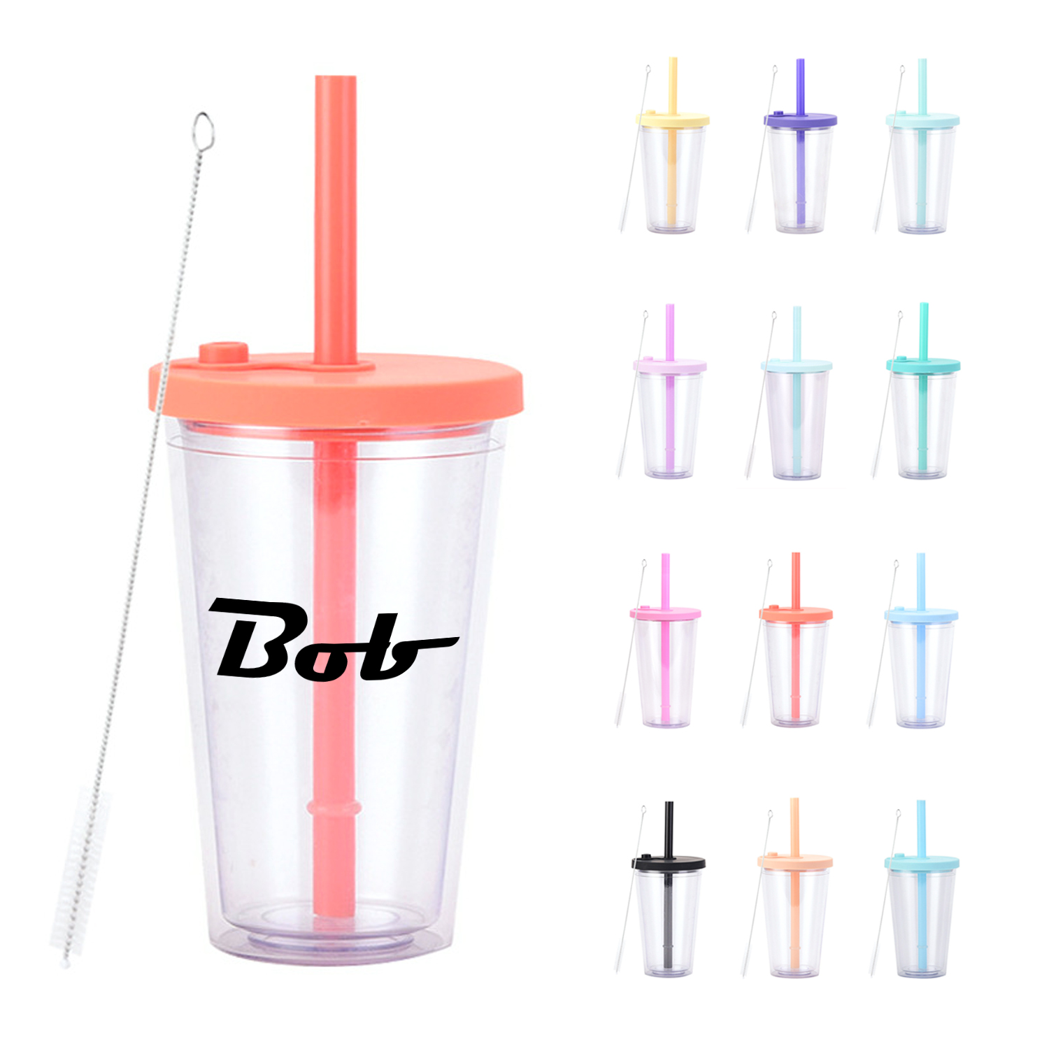 16oz double-layer thickened plastic straw cold drink cup