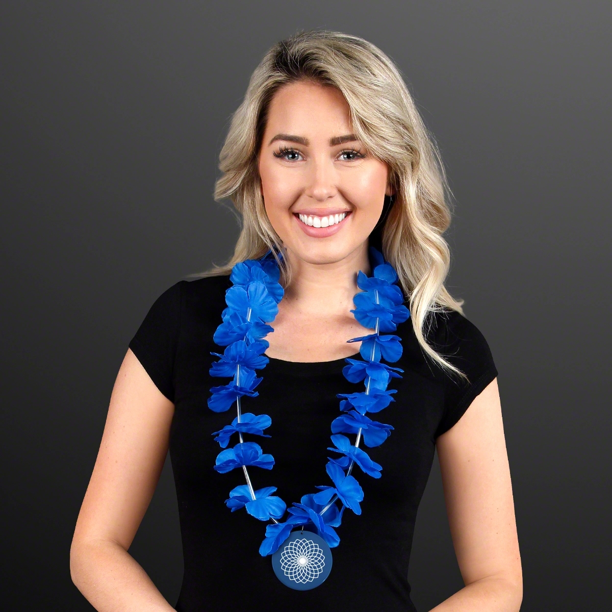 Blue Flower Lei Necklace with Medallion (Non-Light Up) 2