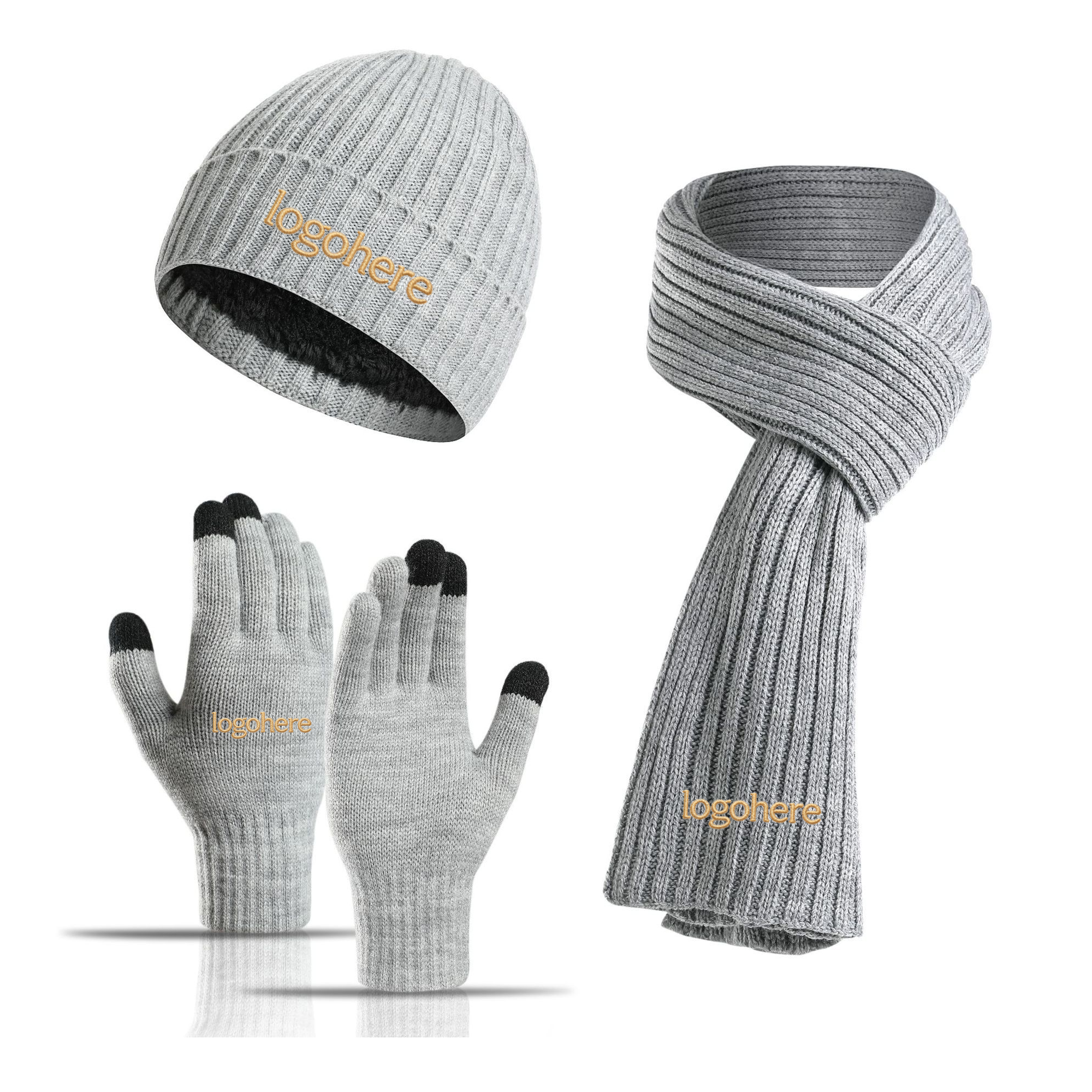 MOQ 10 Embroidered Cold Weather Combo, Beanie Scarf Touch Gloves 9
