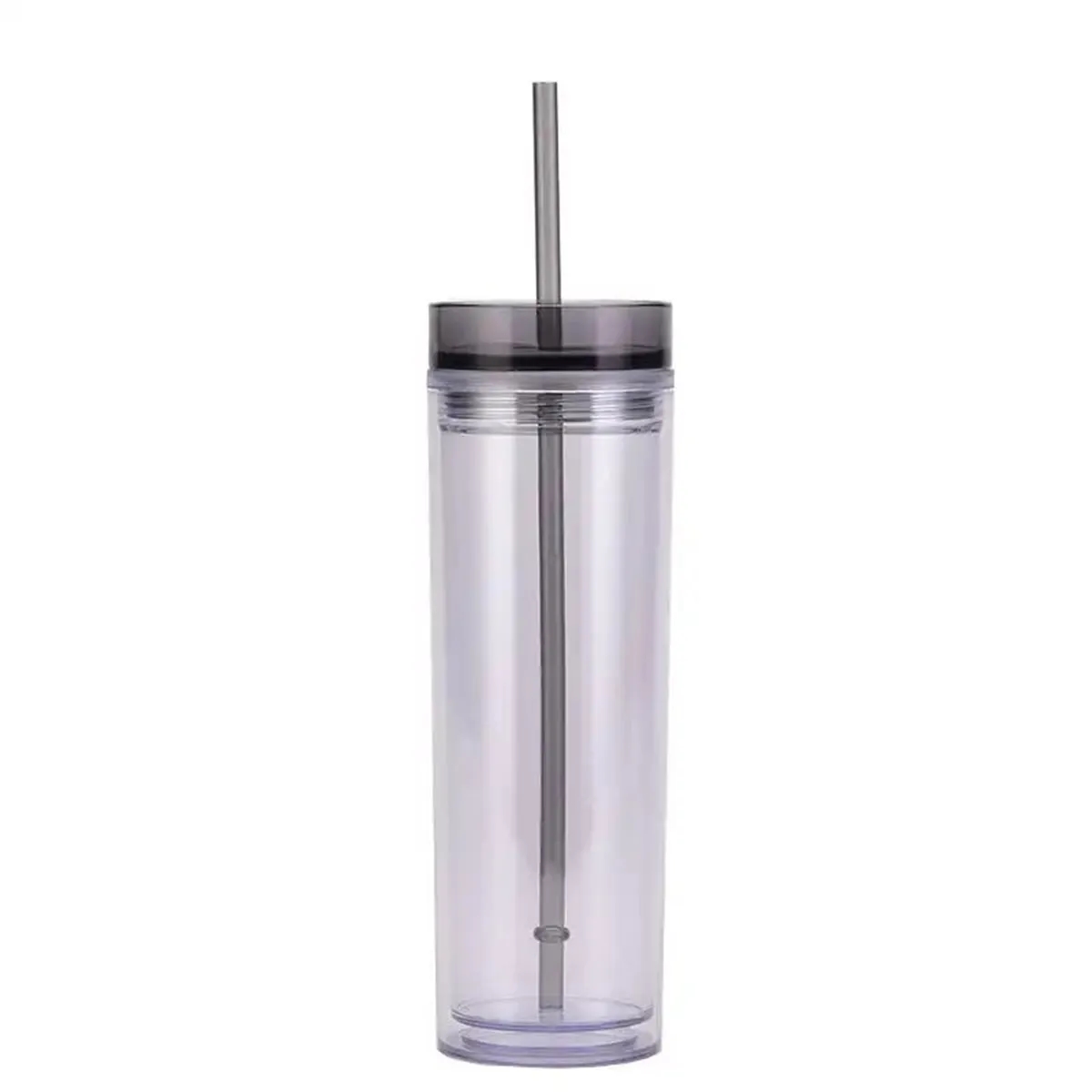 Clear Bottle Double-Wall Cup with Colorful Lid and Straw 2