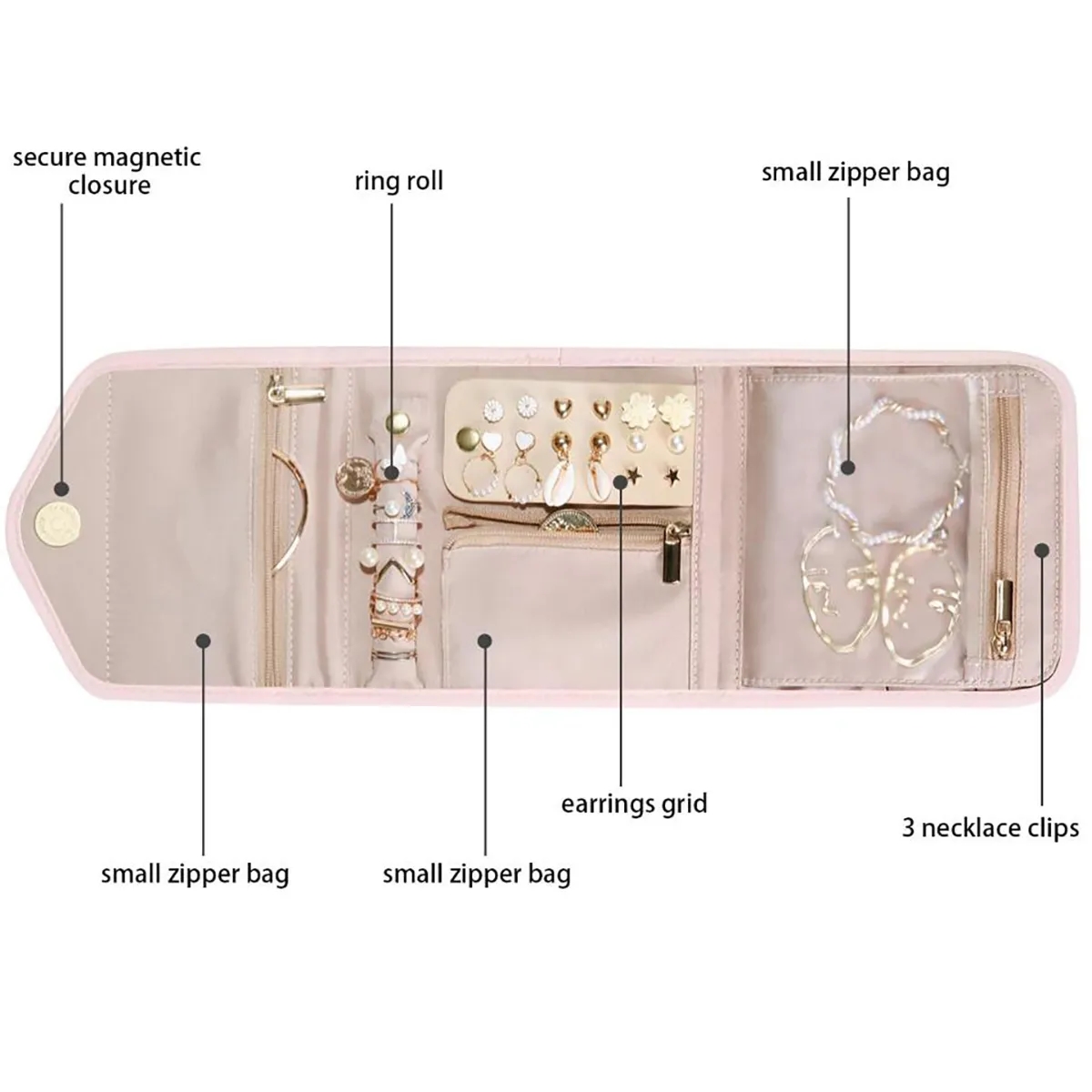 Travel Jewelry Organizer Case Foldable Roll 6