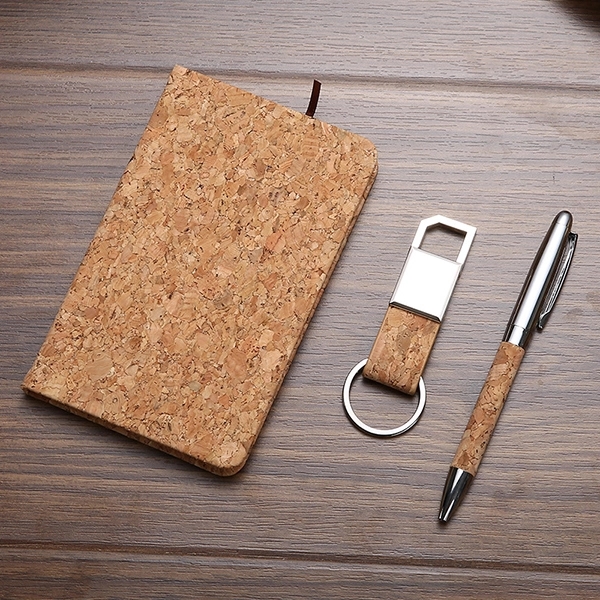 Cork Notebook With Pen And Keychain gifts set 4