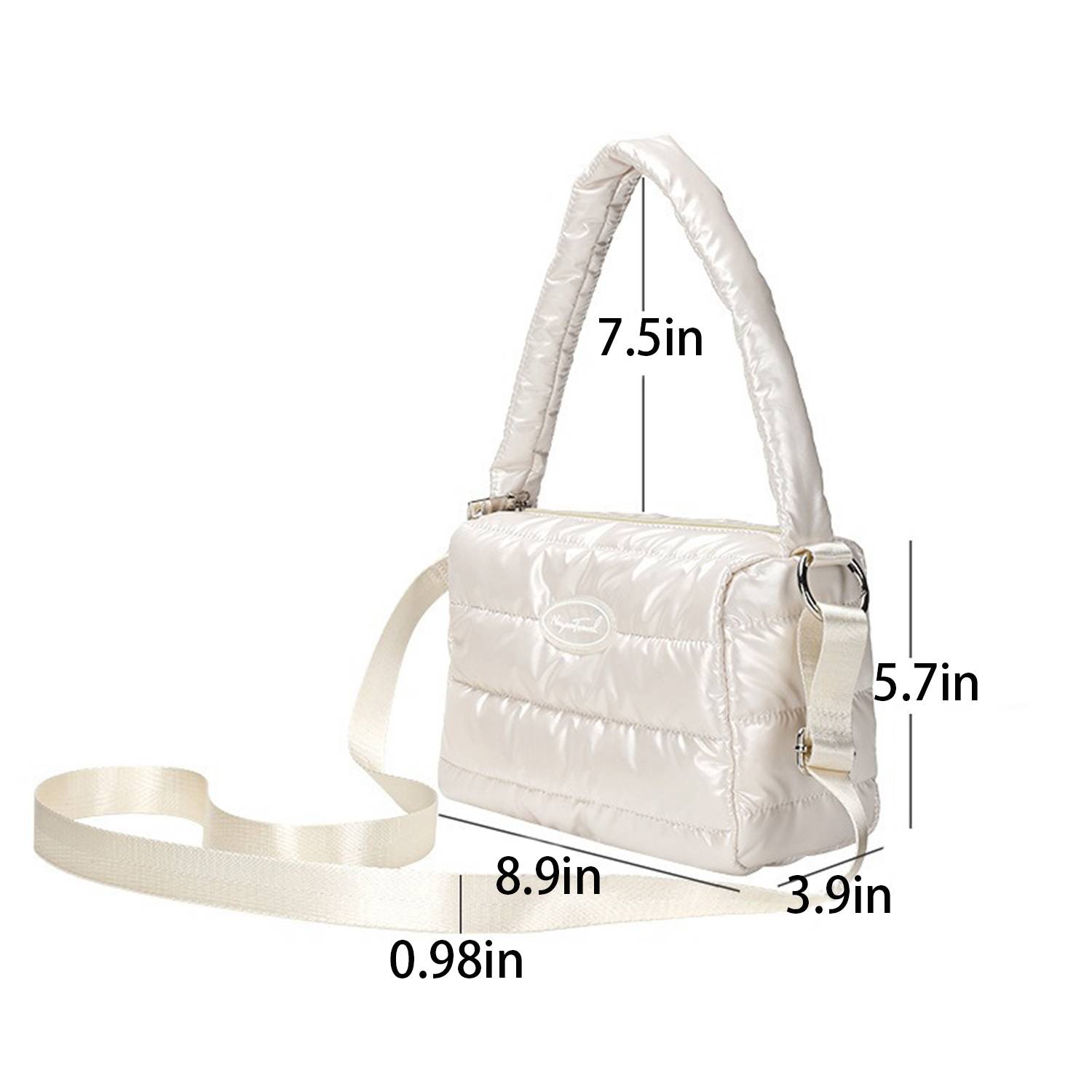 Zipper Top Cotton Quilted Puffer Crossbody Tote Bag 3