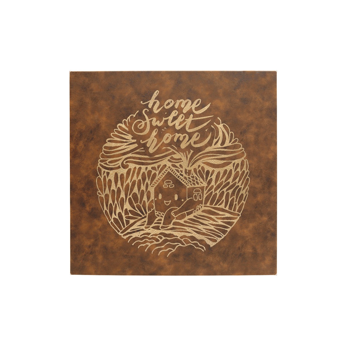 14" x 14" Rustic/Gold Leatherette Wall Decor