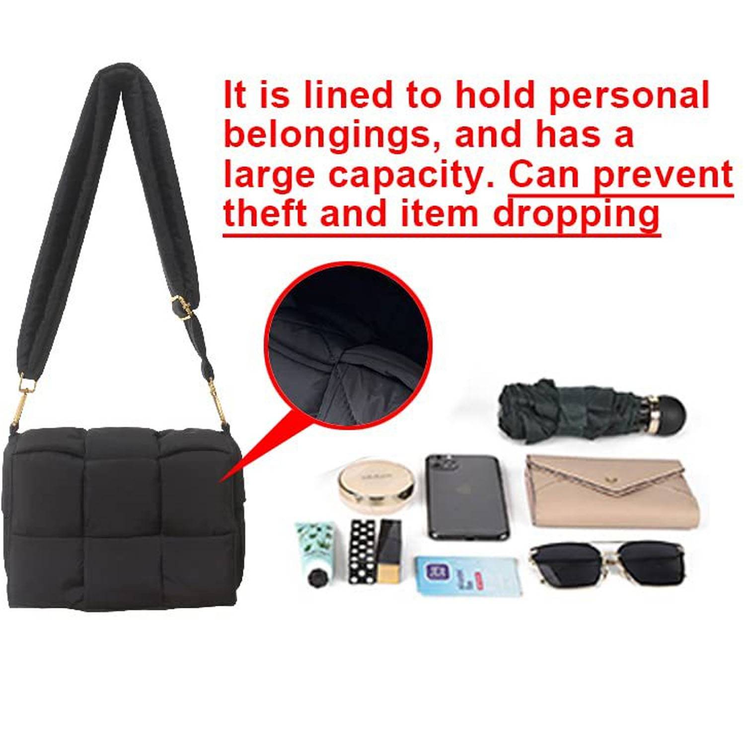 Lightweight Puffer Tote Bag for Women Cute Puffy Purse 5